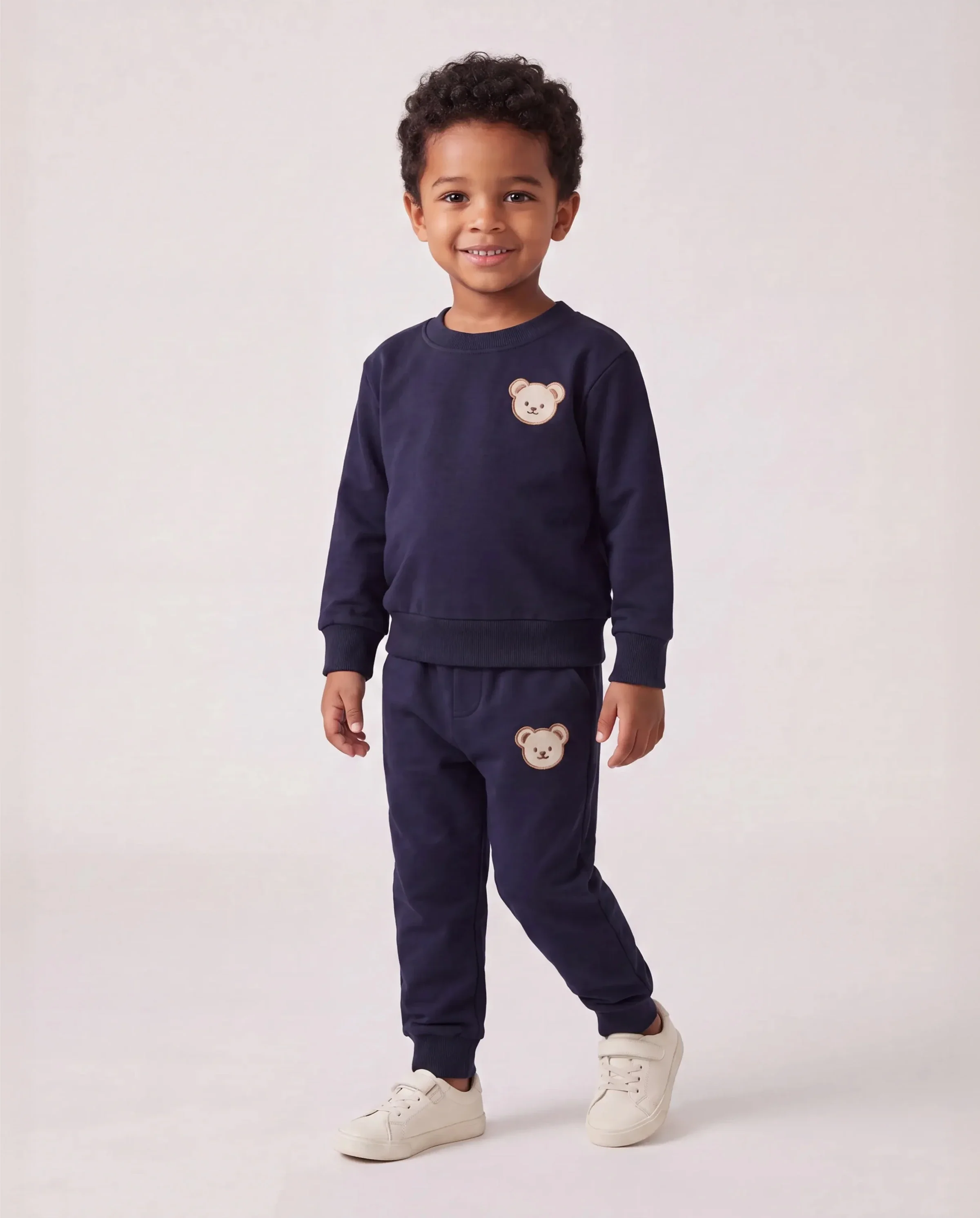 Baby/Toddler Girl/Boy Clothes 2pcs Bear Style Sweatshirt and Pants Set Dark Blue - Image 2