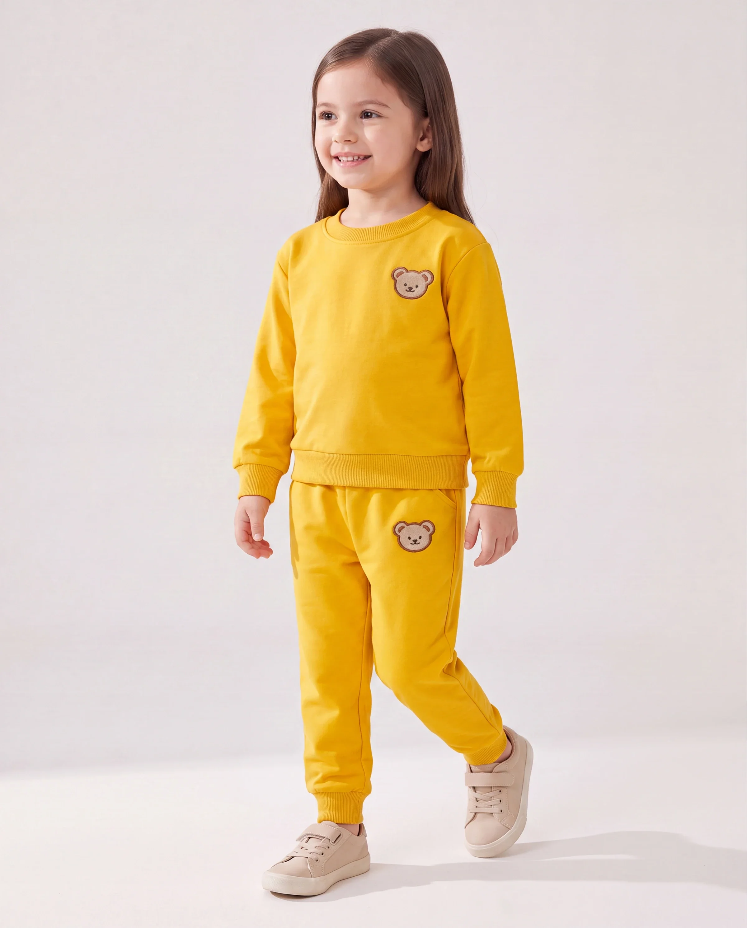 Baby/Toddler Girl/Boy Clothes 2pcs Bear Style Sweatshirt and Pants Set Yellow - Image 2