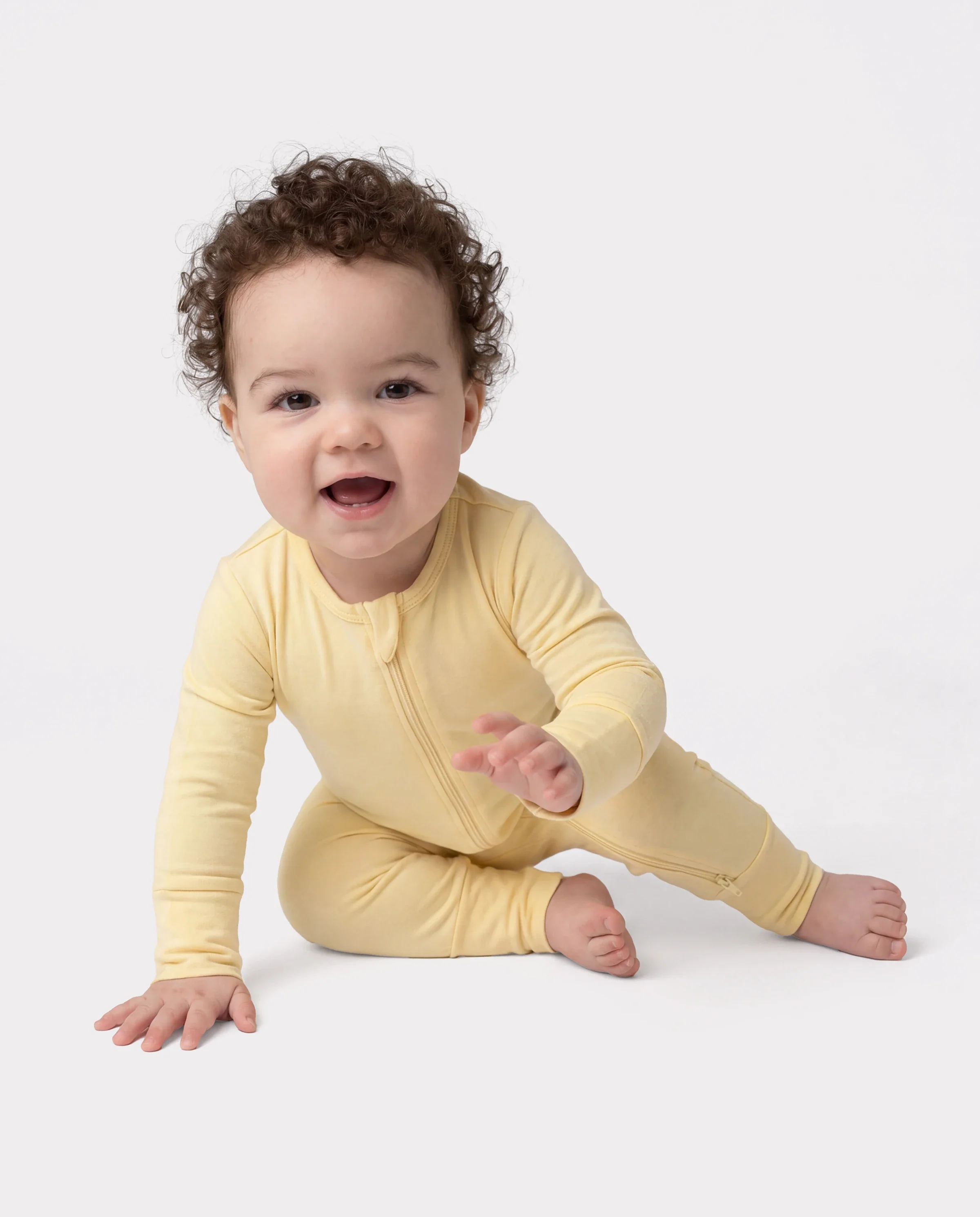 Bamboo 2-Pack Footies Baby Boy / Girl 2-Way Zipper Anti Slip Long Sleeve Rompers Pale Yellow - Image 3