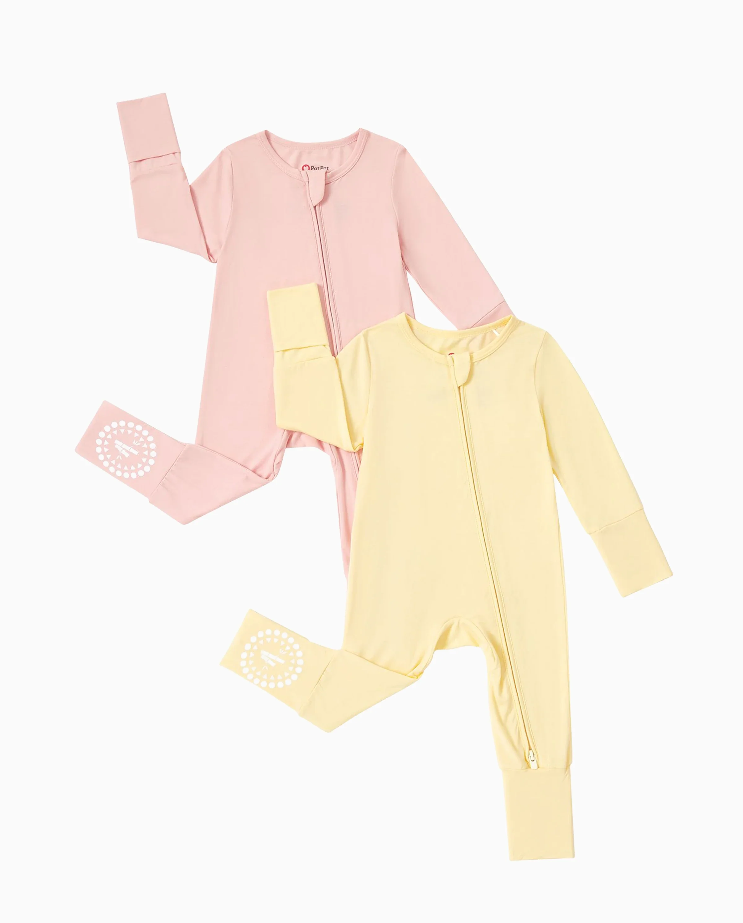 Bamboo 2-Pack Footies Baby Boy / Girl 2-Way Zipper Anti Slip Long Sleeve Rompers Pale Yellow - Image 6