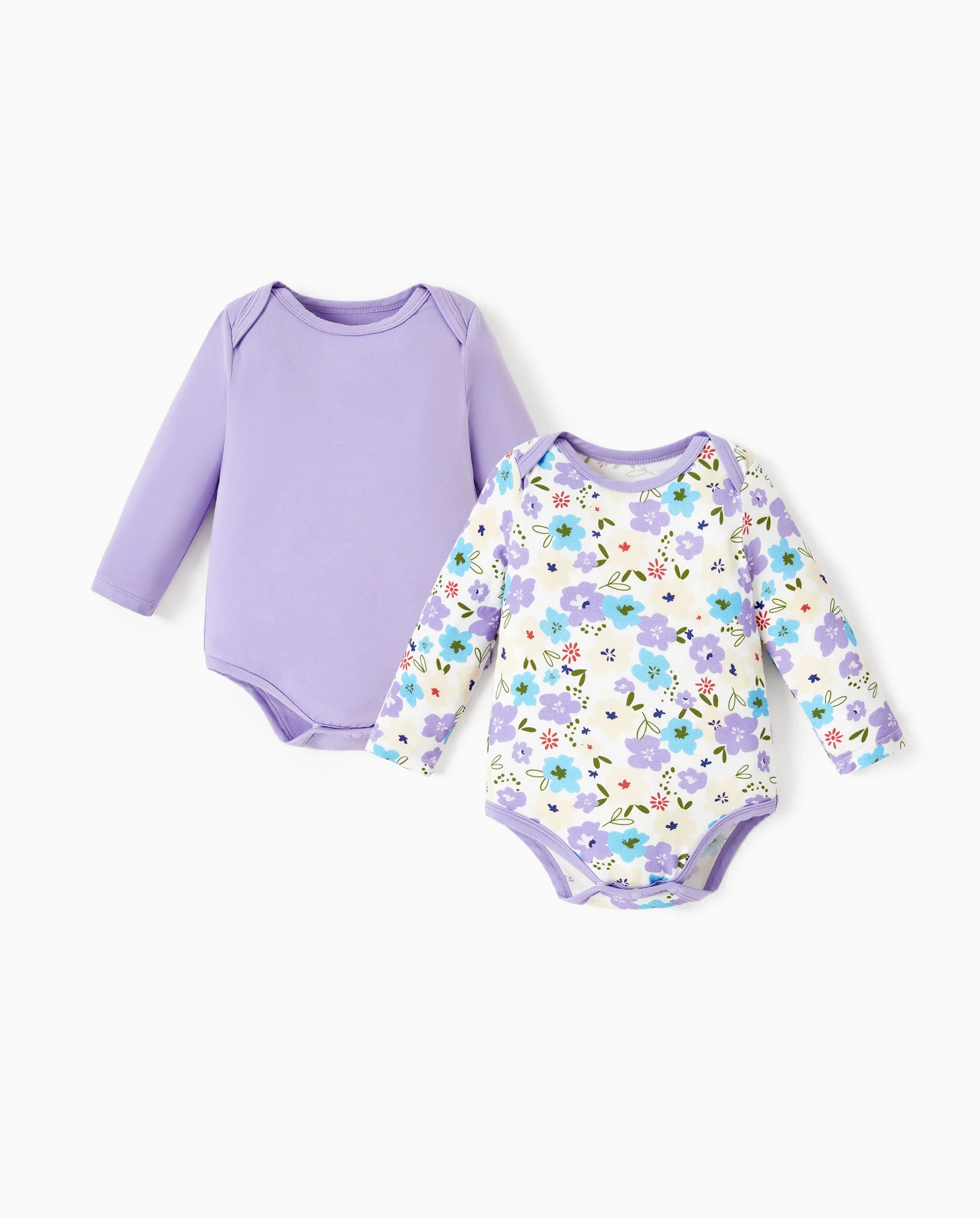 Bamboo Baby Bodysuits 2-piece Flora Long Sleeve Rompers for Baby Girls Infant Purple - Image 7