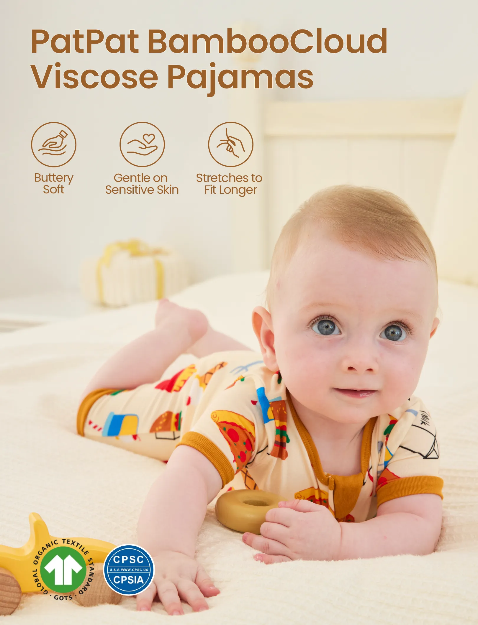Bamboo Baby Boy / Girl 2-Way Zip Onesies Anti Slip Childlike Food Pattern Bamboo Sleepwear (Snug-Fitting)
Brown - Image 3