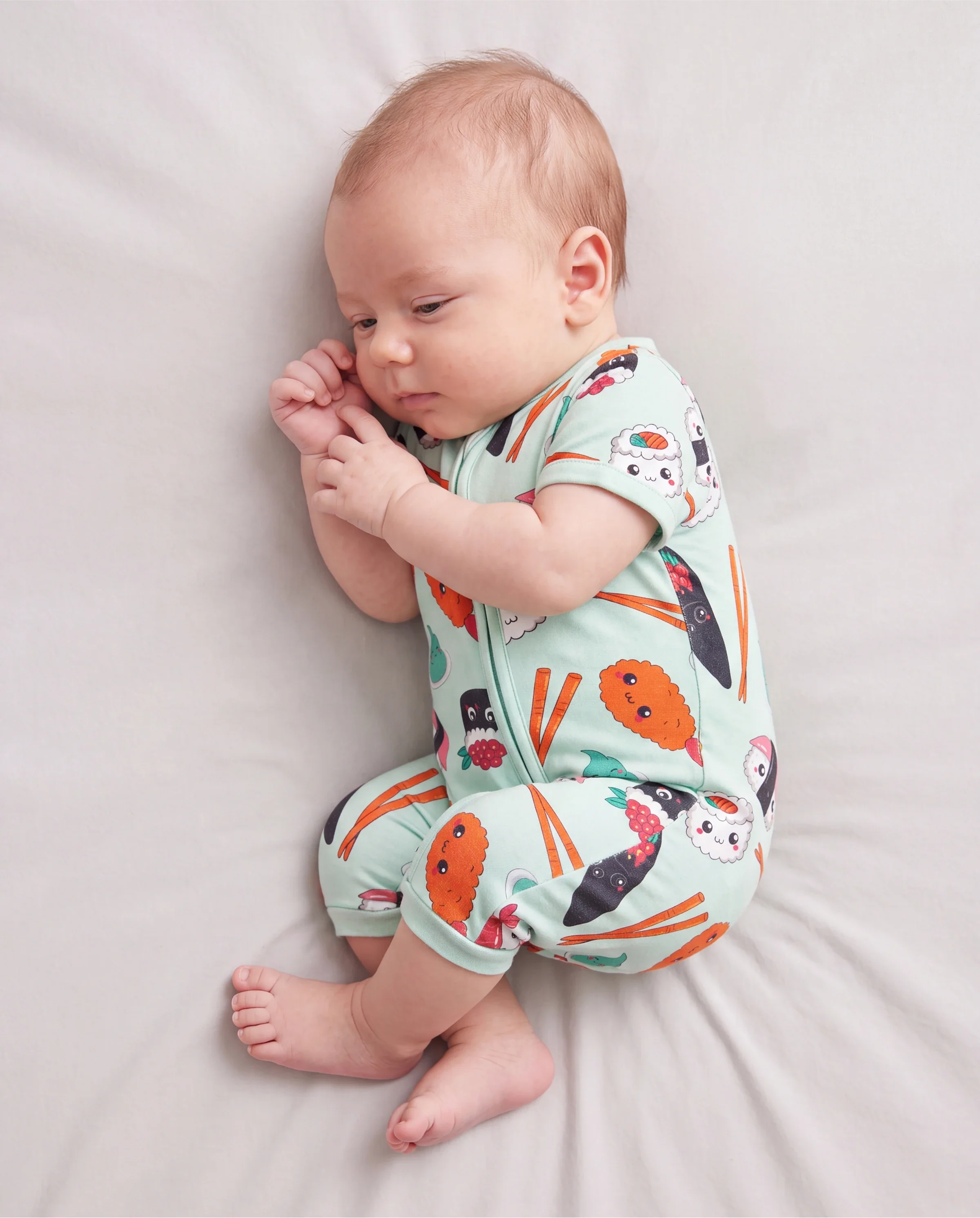 Bamboo Baby Boy / Girl 2-Way Zip Onesies Anti Slip Childlike Food Pattern Bamboo Sleepwear (Snug-Fitting)
Green - Image 3