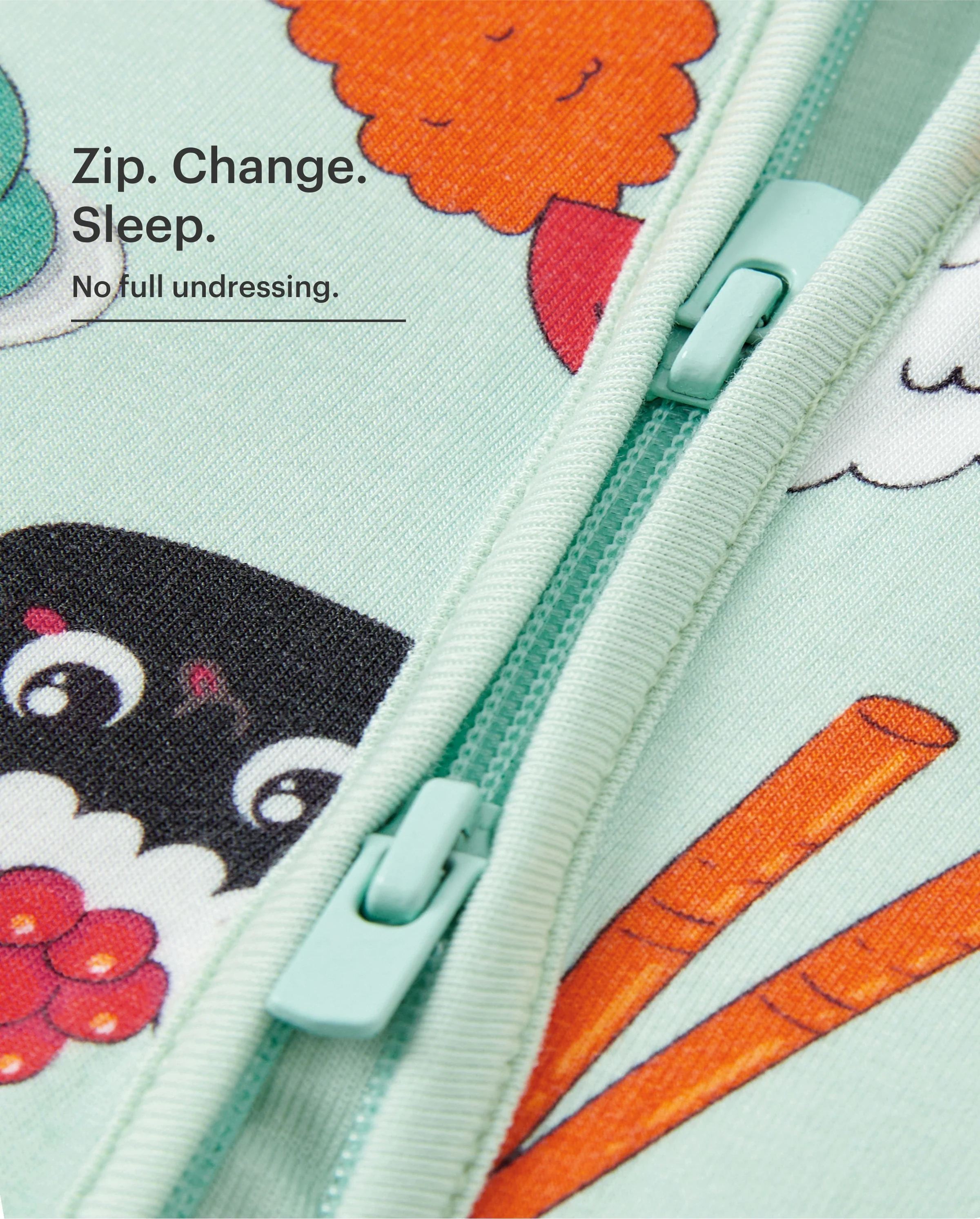 Bamboo Baby Boy / Girl 2-Way Zip Onesies Anti Slip Childlike Food Pattern Bamboo Sleepwear (Snug-Fitting)
Green - Image 4