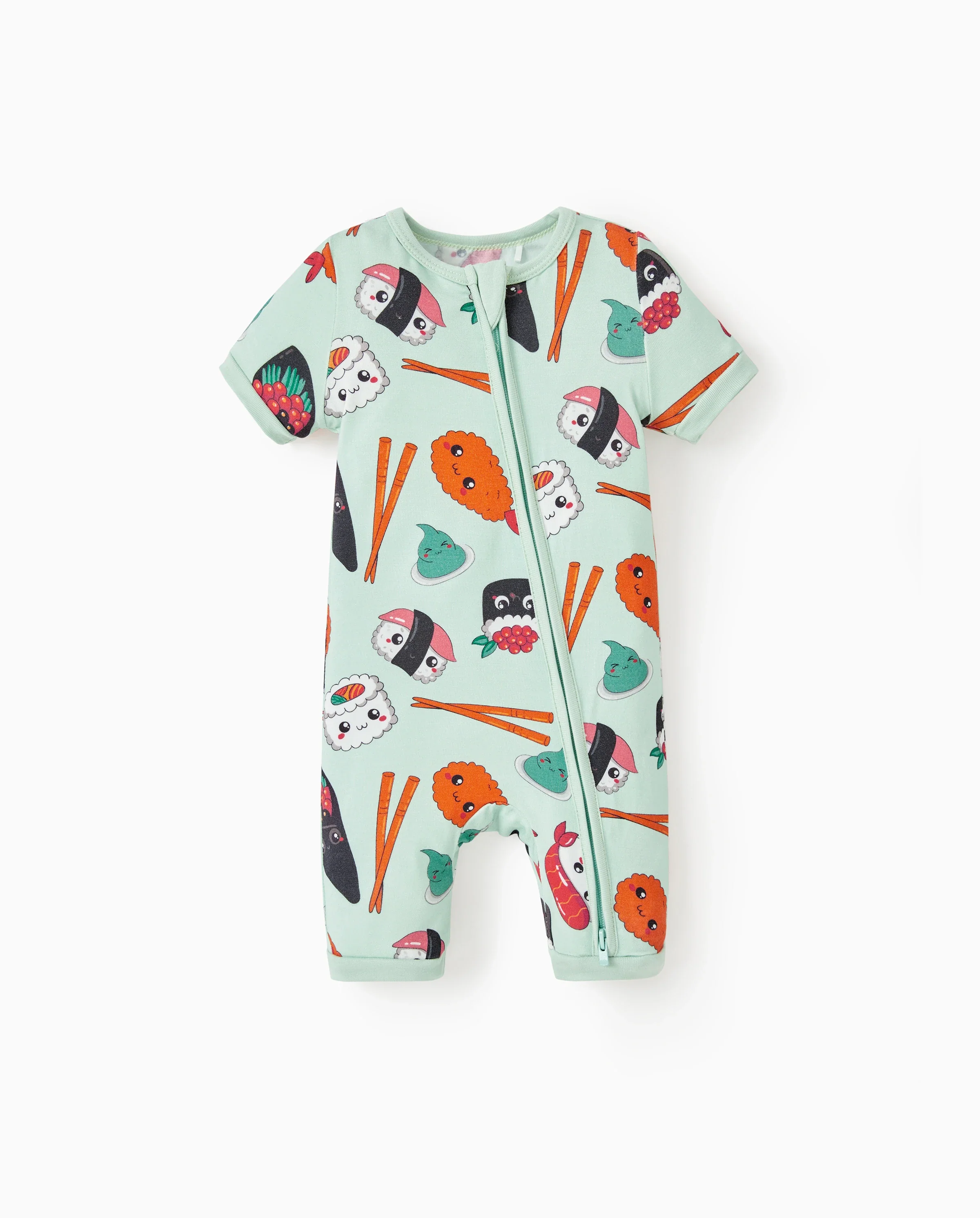 Bamboo Baby Boy / Girl 2-Way Zip Onesies Anti Slip Childlike Food Pattern Bamboo Sleepwear (Snug-Fitting)
Green - Image 6