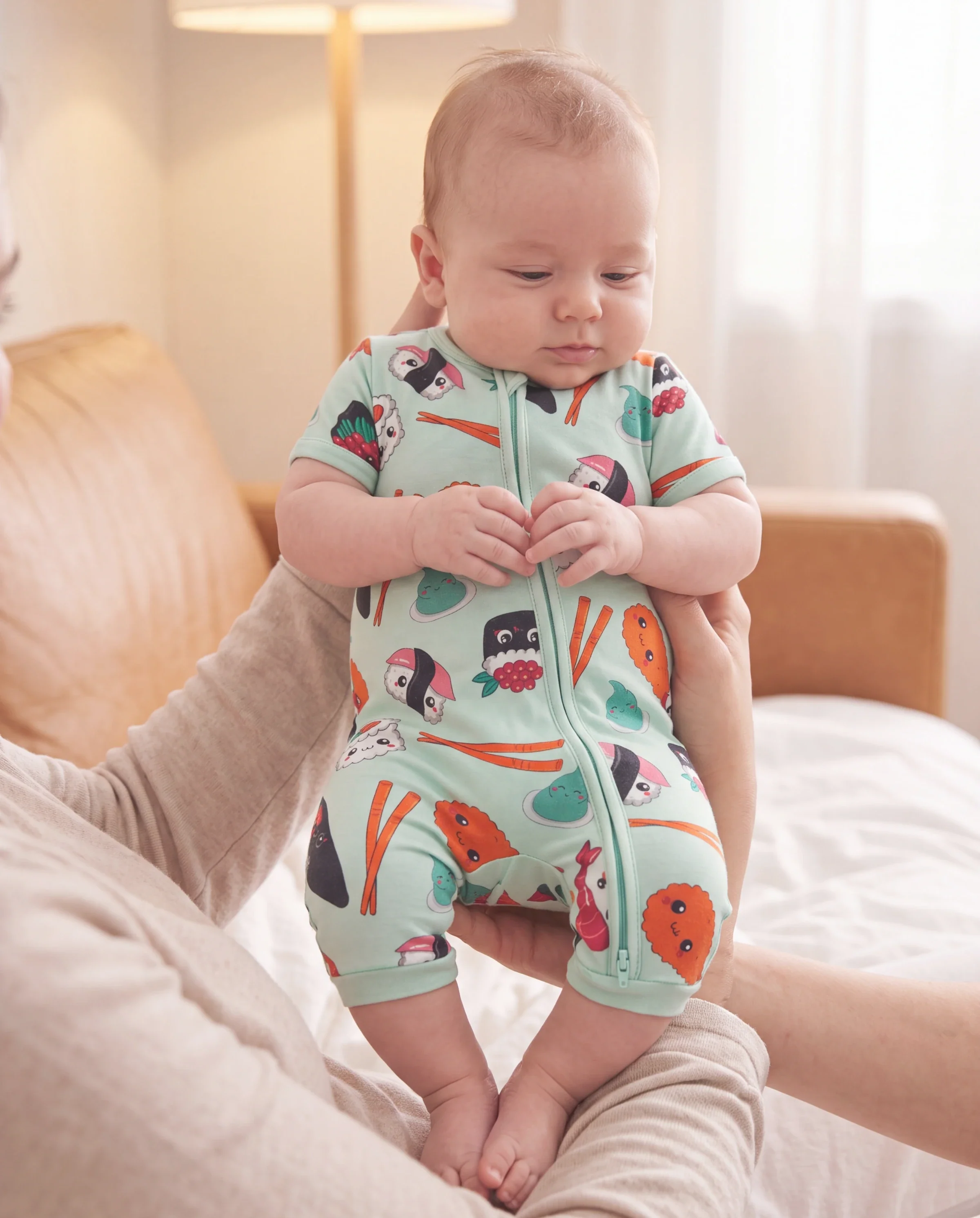 Bamboo Baby Boy / Girl 2-Way Zip Onesies Anti Slip Childlike Food Pattern Bamboo Sleepwear (Snug-Fitting)
Green - Image 7
