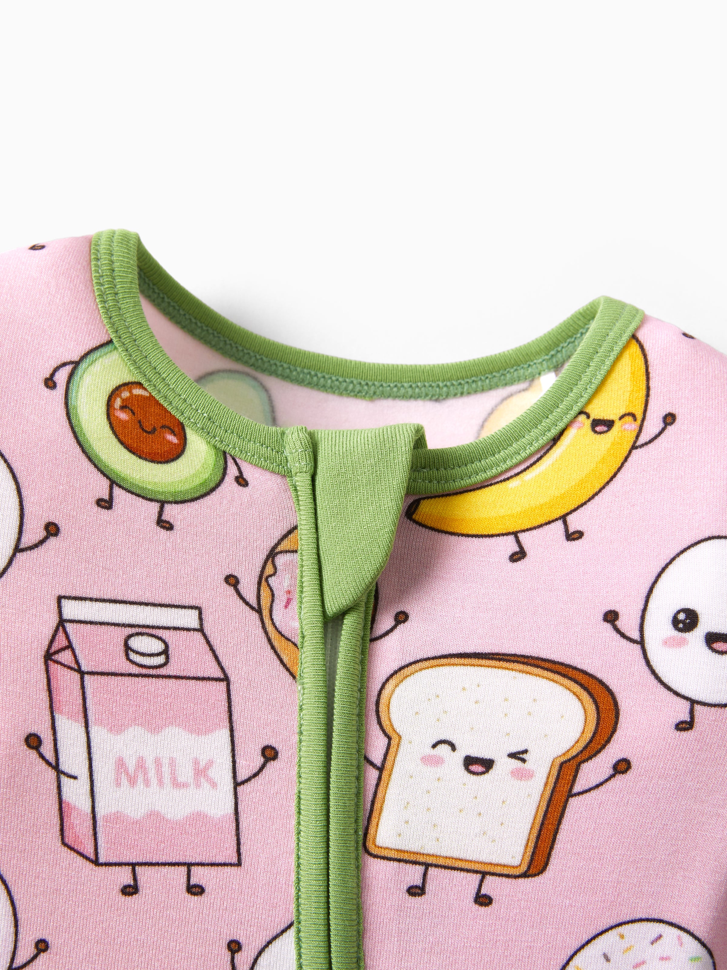 Bamboo Baby Boy / Girl 2-Way Zip Onesies Anti Slip Childlike Food Pattern Bamboo Sleepwear (Snug-Fitting)
Light Pink - Image 4