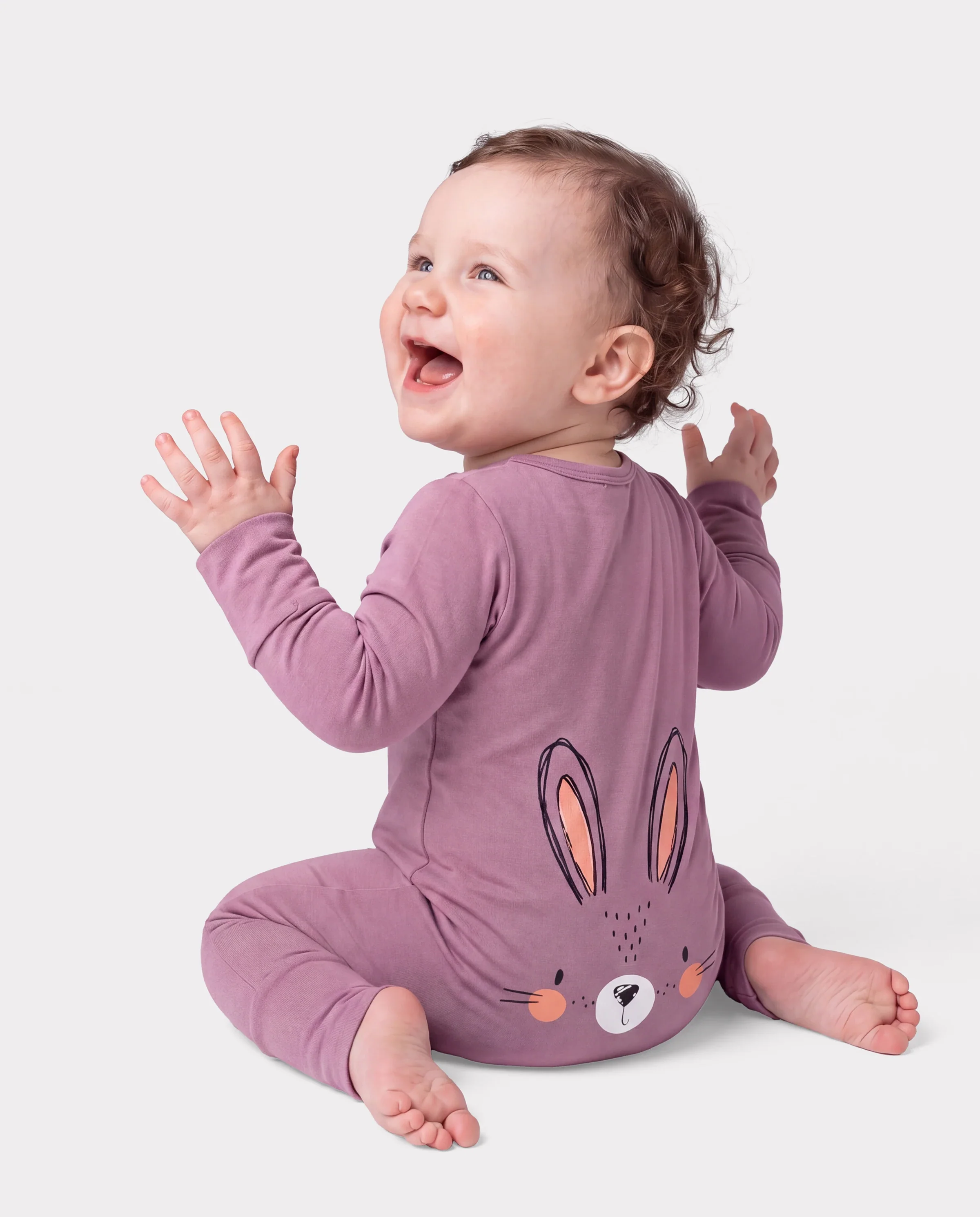 Bamboo Baby Boy / Girl Childlike Animal Pattern 2-way Zipper Footie Purple - Image 3