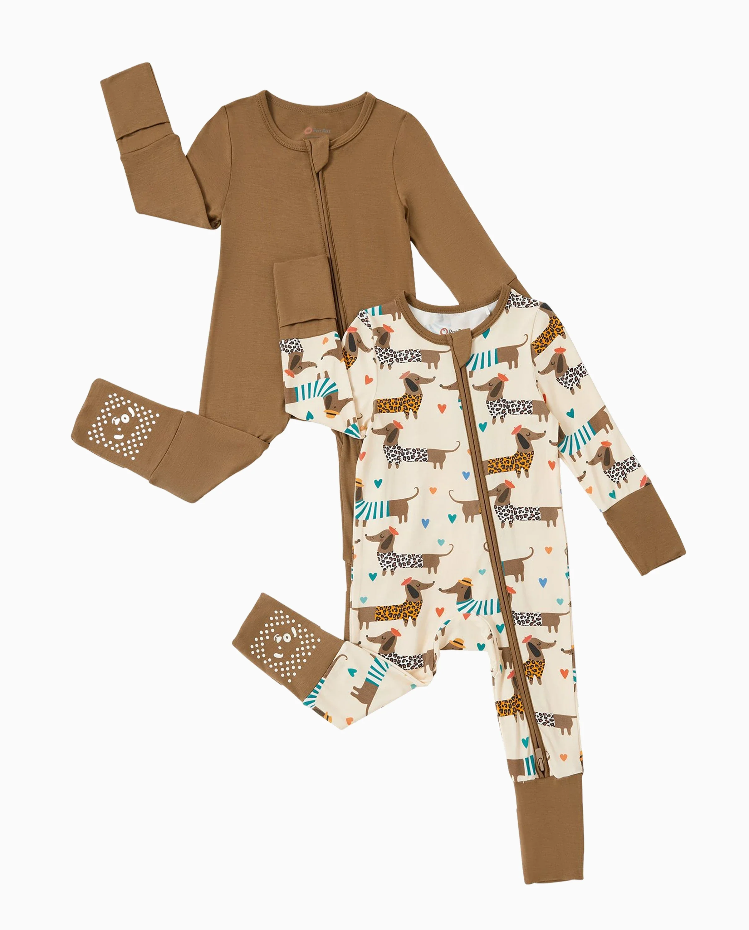 Bamboo Baby Boy/Girl 2-Pack Solid&Bee Printed 2-Way Zipper Anti Slip Footie Coffee - Image 6