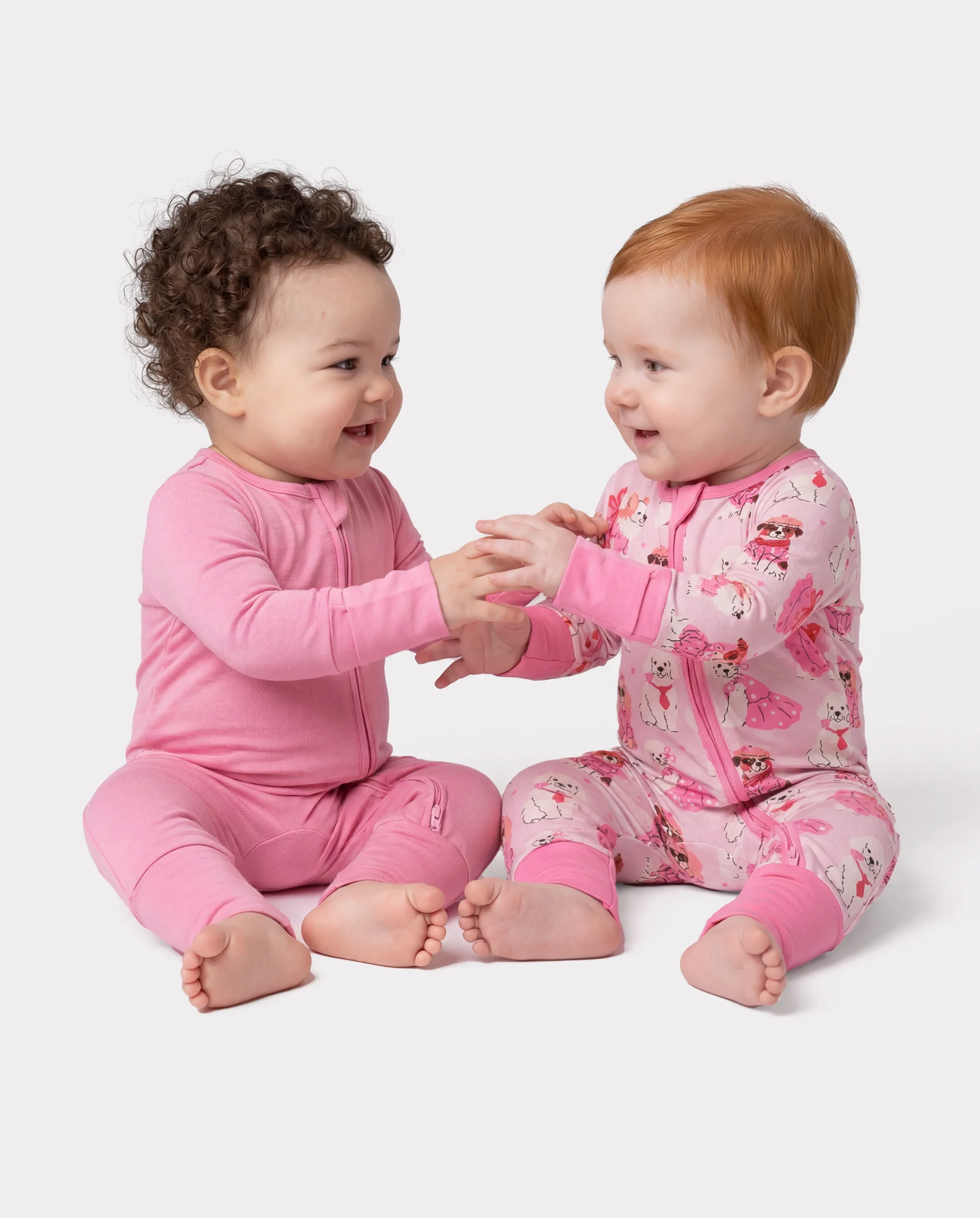 Bamboo Baby Boy/Girl 2-Pack Solid&Bee Printed 2-Way Zipper Anti Slip Footie Pink - Image 3