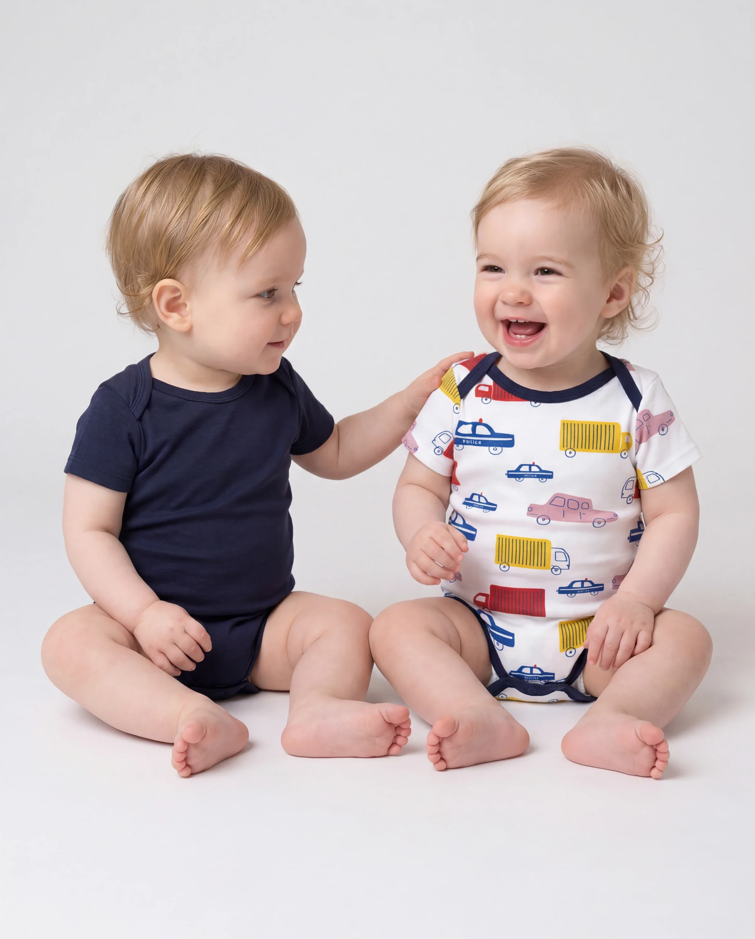 Bamboo Baby Boy/Girl 2-Pack Solid&Printed Rompers Set Deep Blue - Image 3