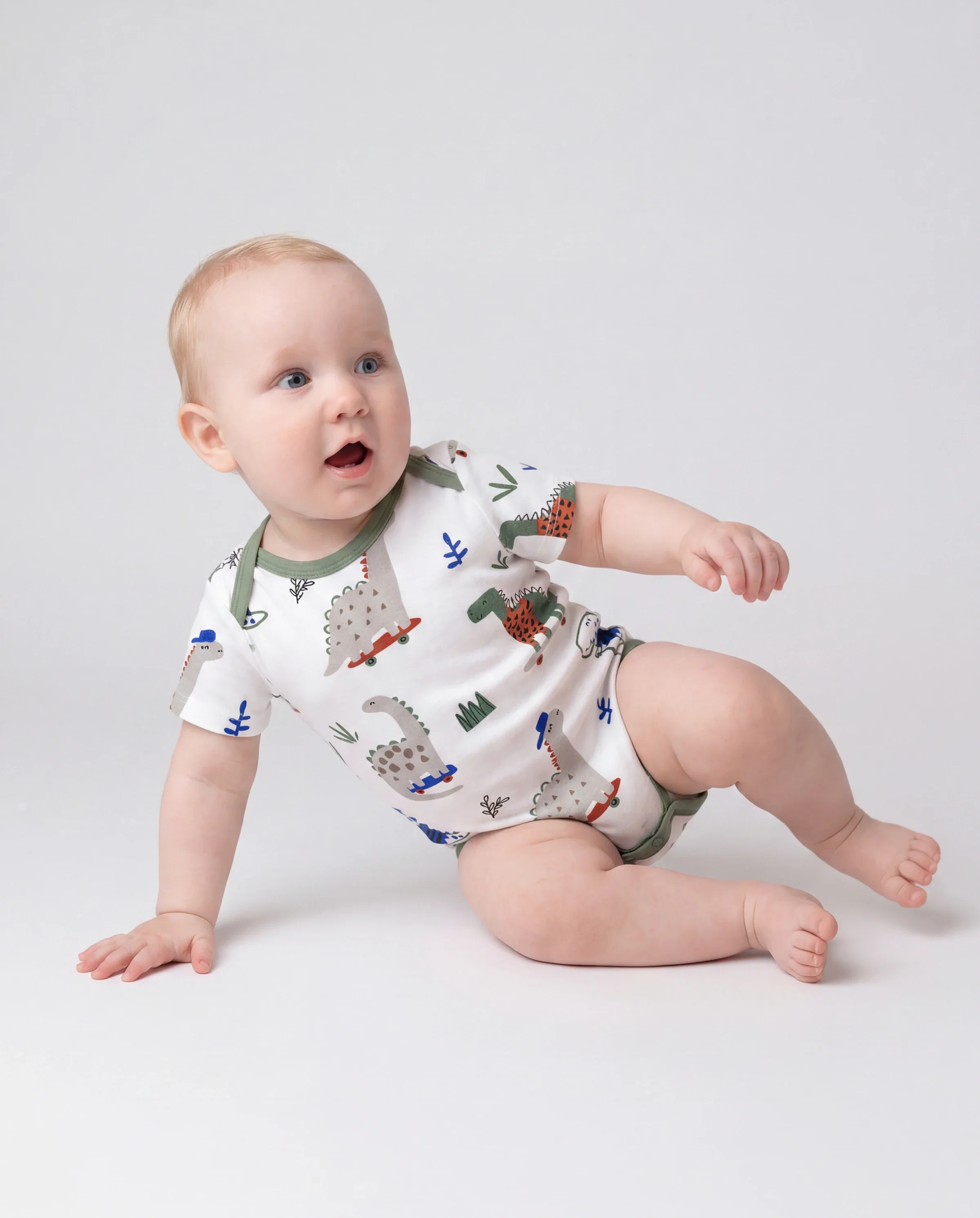 Bamboo Baby Boy/Girl 2-Pack Solid&Printed Rompers Set Green - Image 3