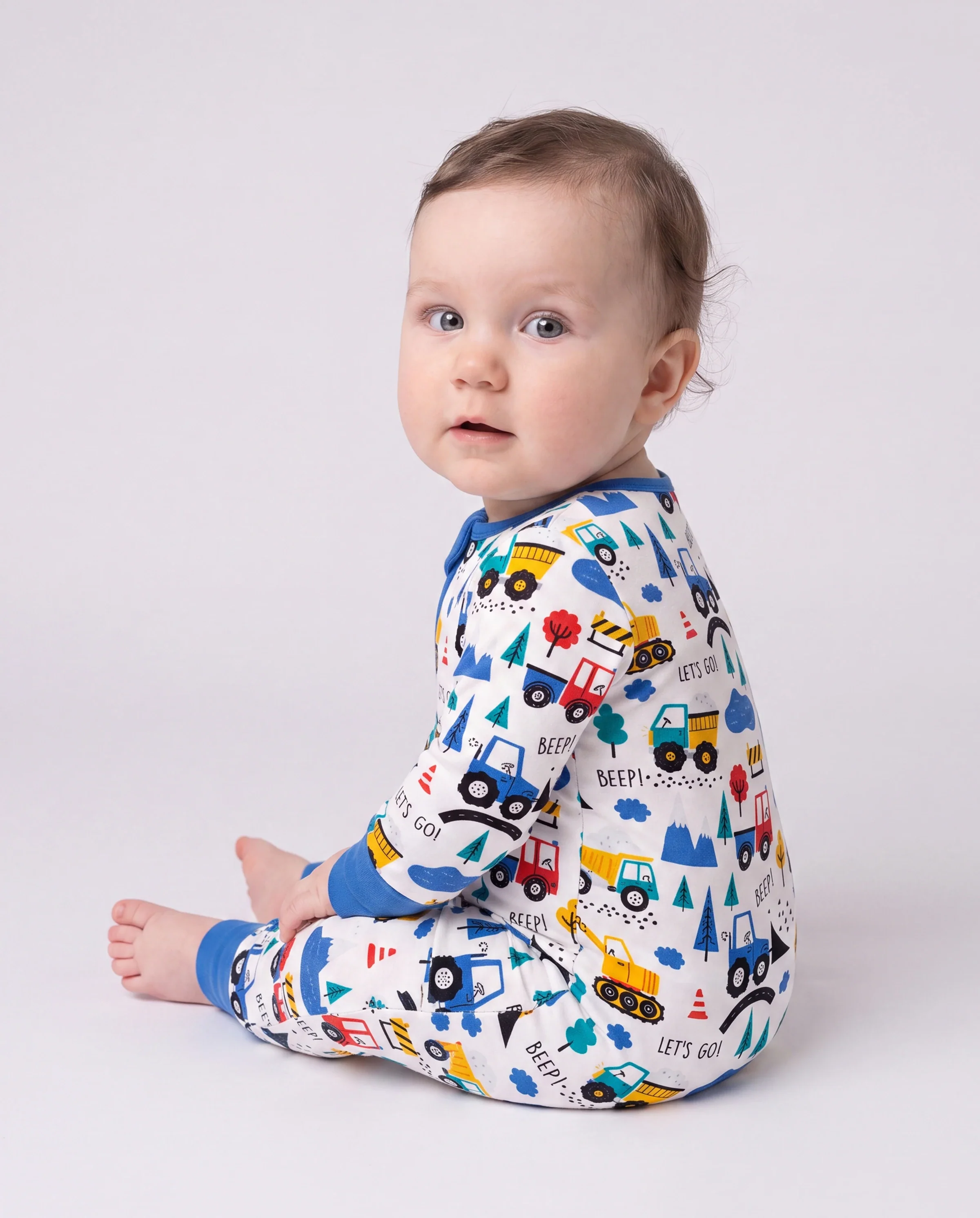 Bamboo Baby Boy/Girl Cartoon Printed 2-Way Zip Onesies Anti Slip Long-sleeve Footie Blue - Image 3