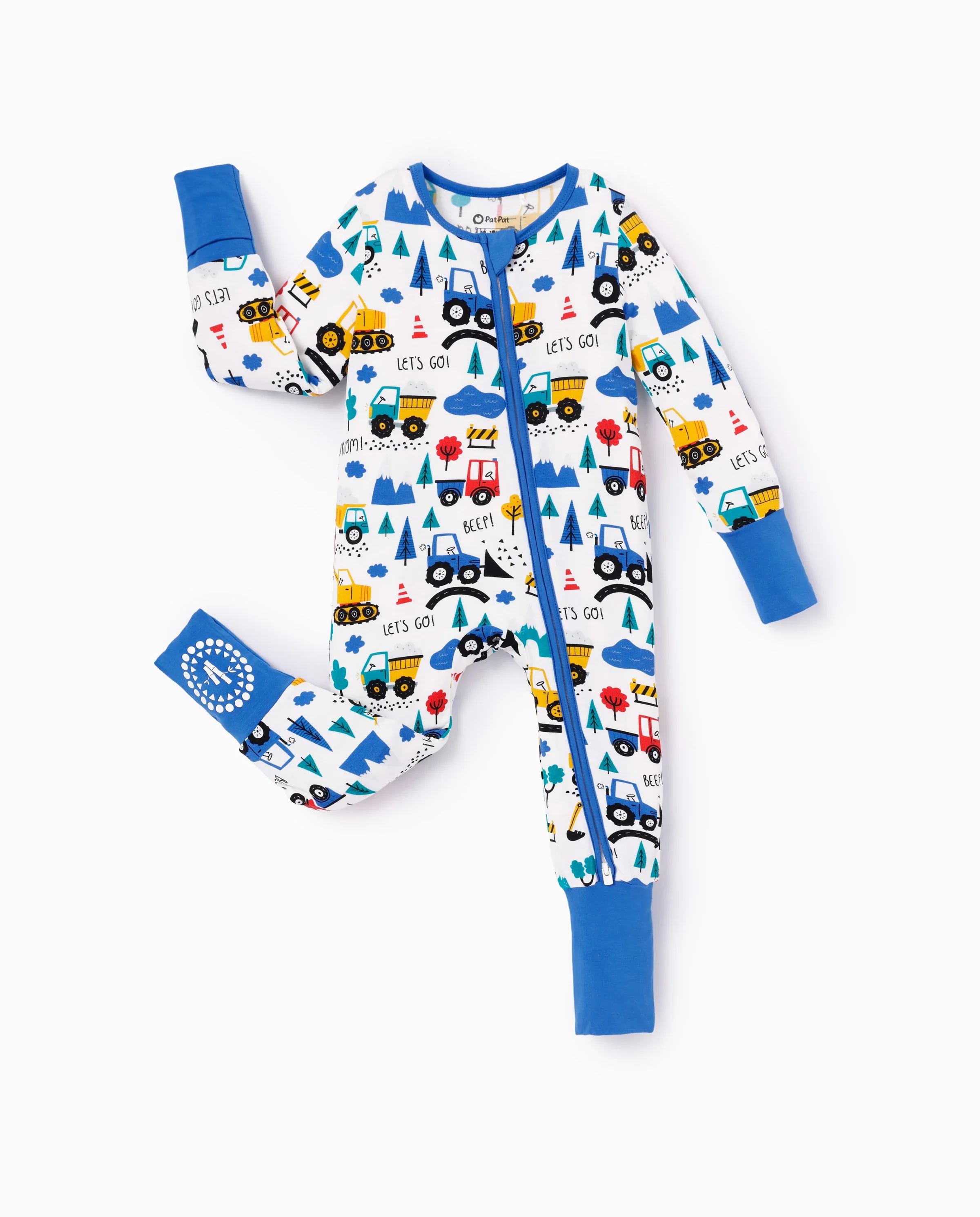 Bamboo Baby Boy/Girl Cartoon Printed 2-Way Zip Onesies Anti Slip Long-sleeve Footie Blue - Image 6