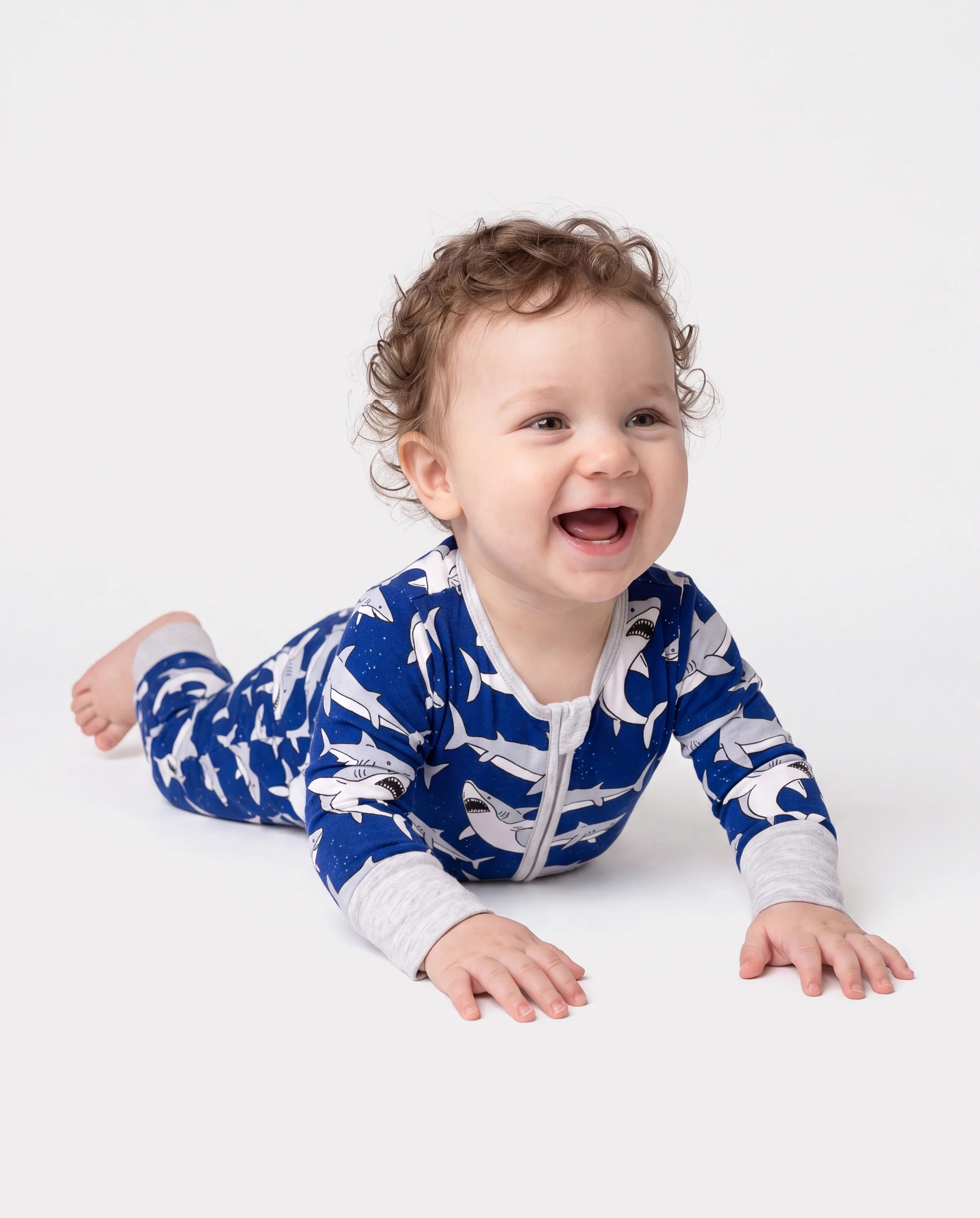 Bamboo Baby Boy/Girl Cartoon Printed 2-Way Zip Onesies Anti Slip Long-sleeve Footie Deep Blue - Image 2