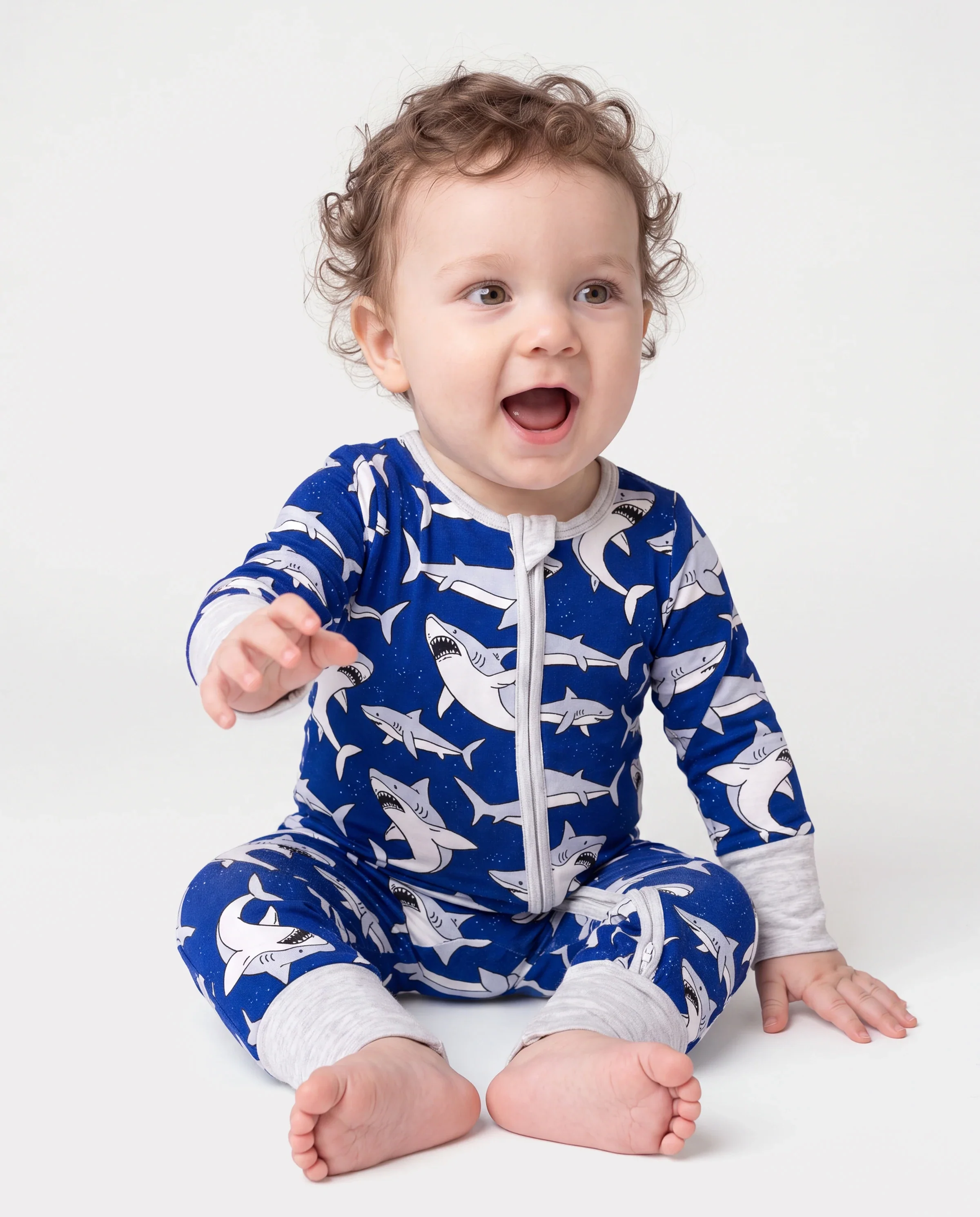 Bamboo Baby Boy/Girl Cartoon Printed 2-Way Zip Onesies Anti Slip Long-sleeve Footie Deep Blue - Image 3