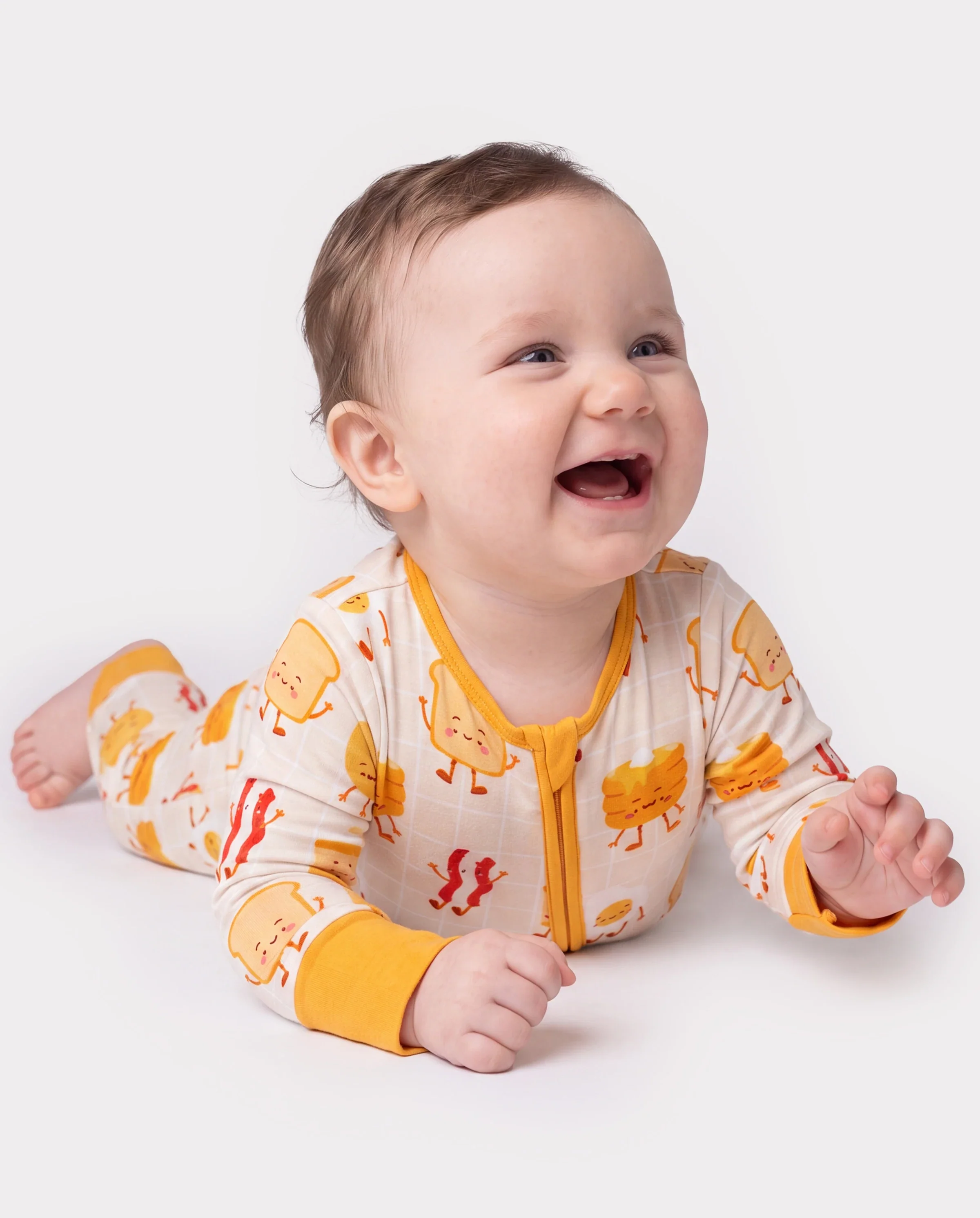 Bamboo Baby Boy/Girl Cartoon Printed 2-Way Zip Onesies Anti Slip Long-sleeve Footie Pale Yellow - Image 3