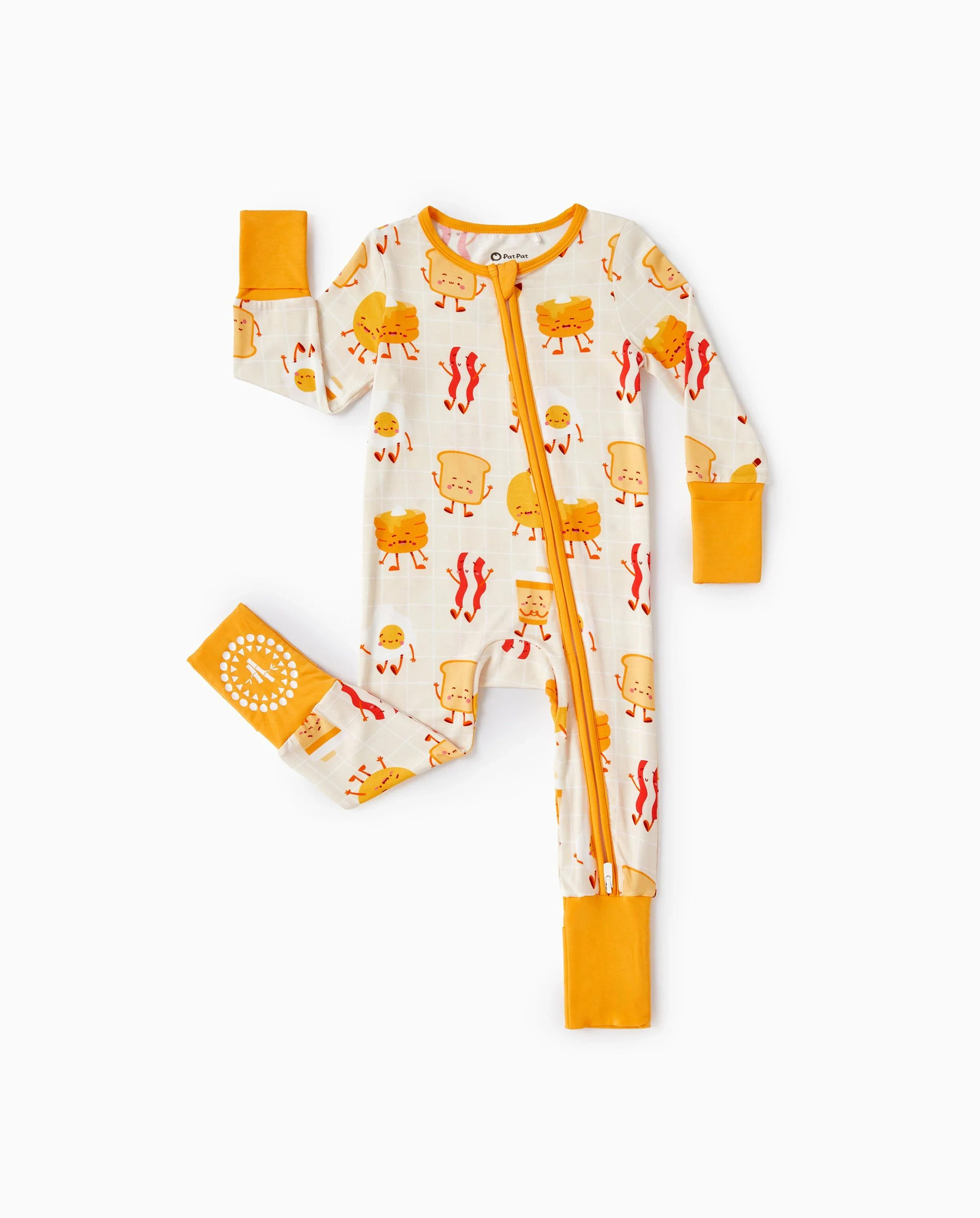 Bamboo Baby Boy/Girl Cartoon Printed 2-Way Zip Onesies Anti Slip Long-sleeve Footie Pale Yellow - Image 6