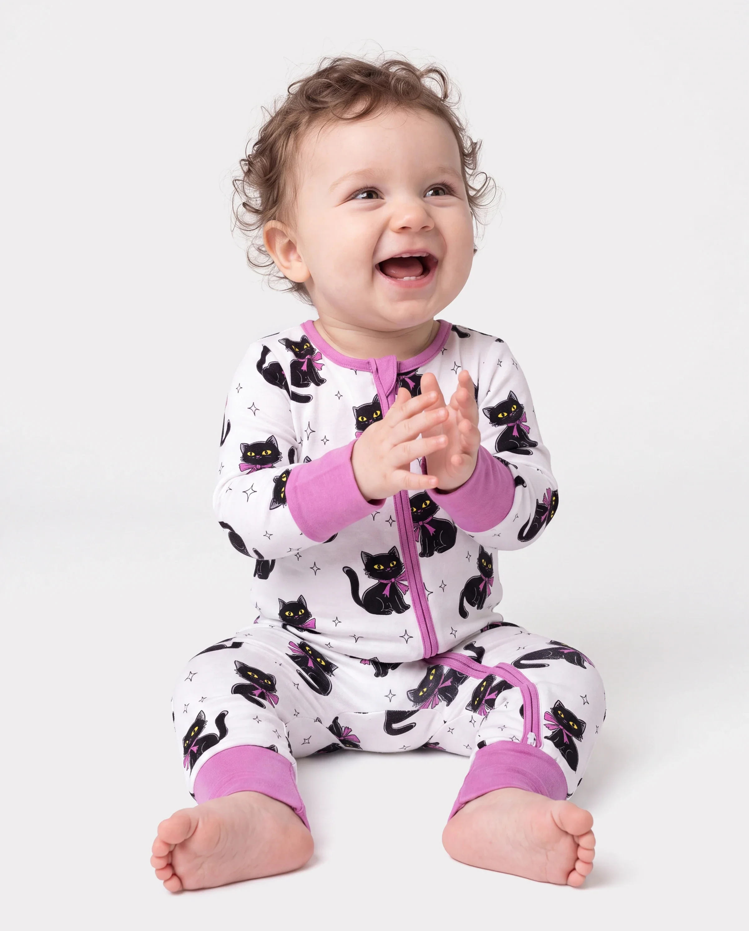Bamboo Baby Boy/Girl Cartoon Printed 2-Way Zip Onesies Anti Slip Long-sleeve Footie Pink purple - Image 3