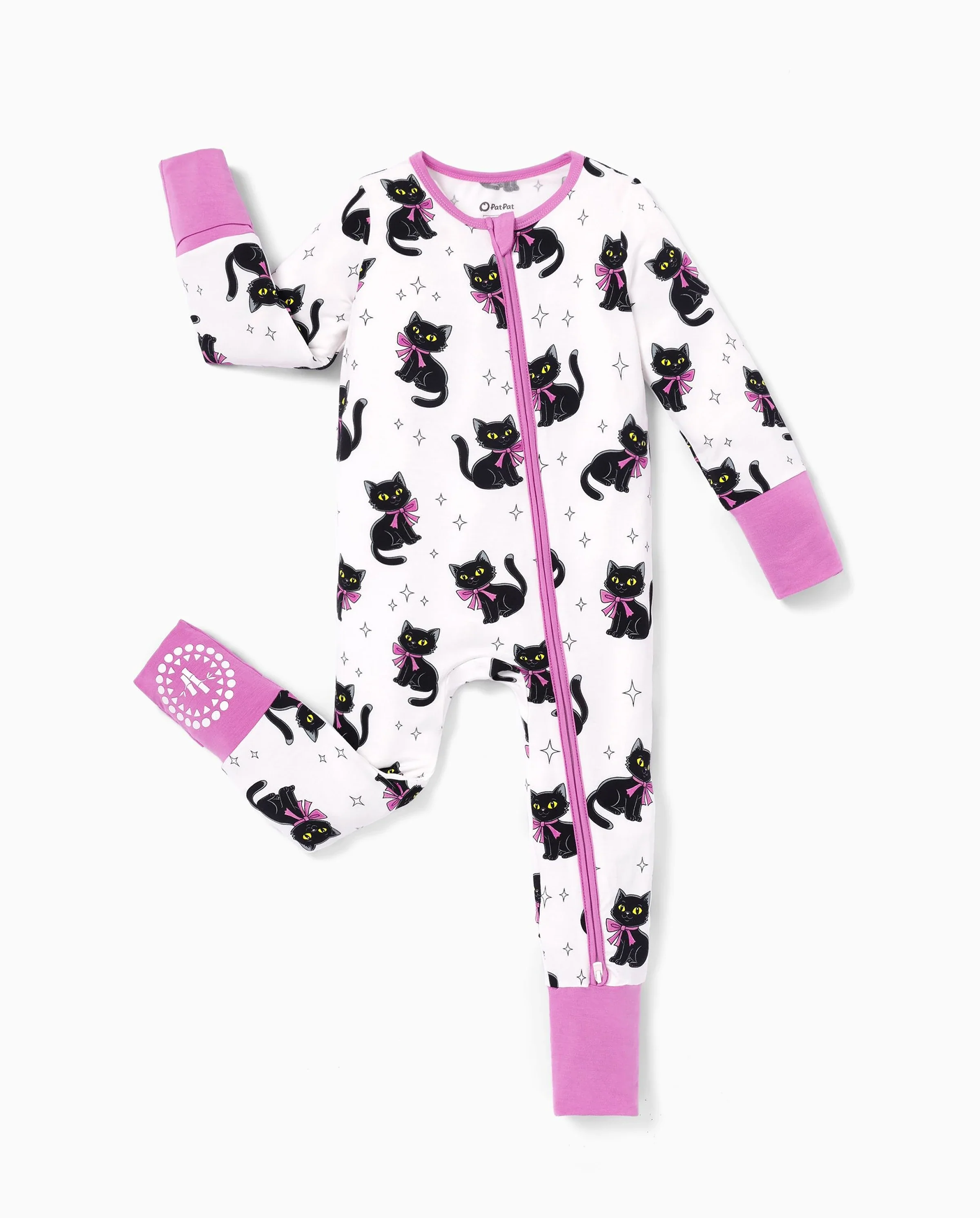 Bamboo Baby Boy/Girl Cartoon Printed 2-Way Zip Onesies Anti Slip Long-sleeve Footie Pink purple - Image 6