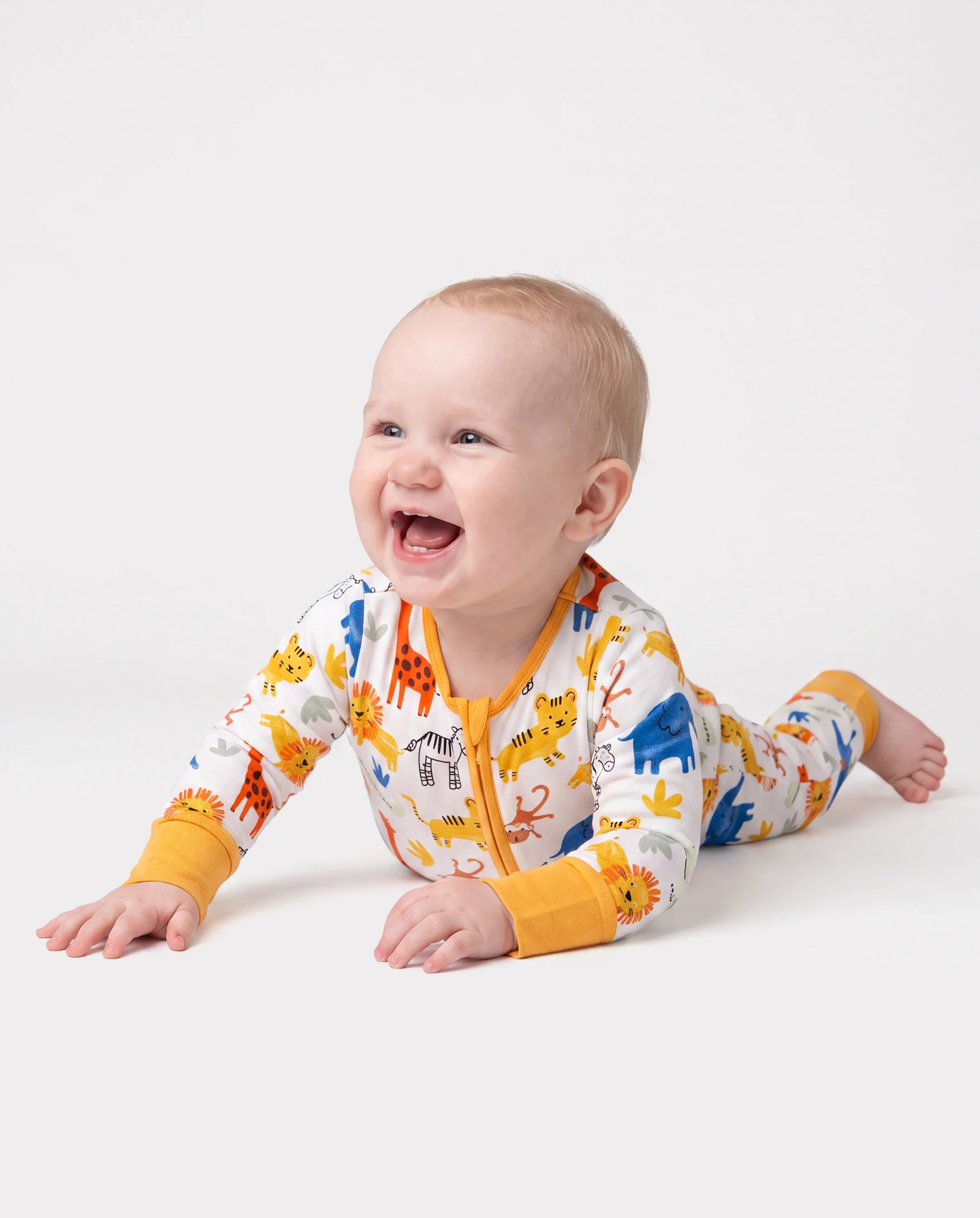 Bamboo Baby Boy/Girl Cartoon Printed 2-Way Zip Onesies Anti Slip Long-sleeve Footie Yellow - Image 3