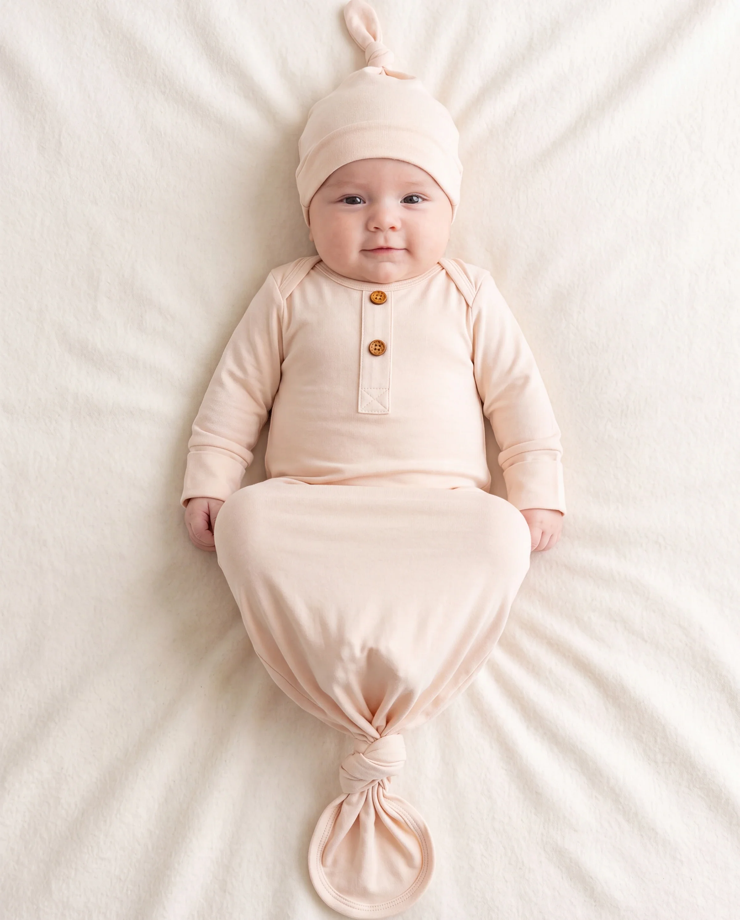 Bamboo Baby Boy/Girl Sleeping Bag Infant Gown with Hat Apricot - Image 3