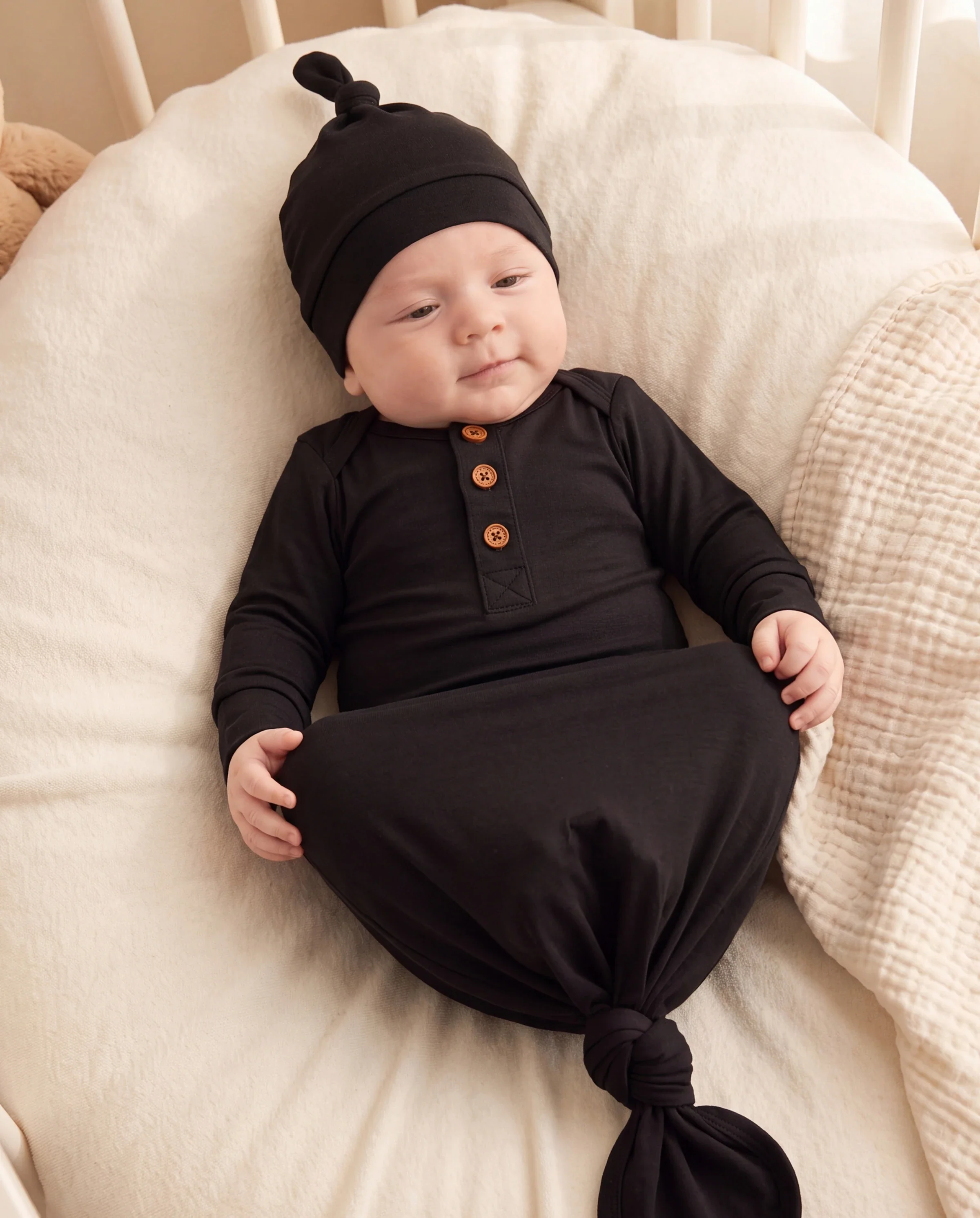 Bamboo Baby Boy/Girl Sleeping Bag Infant Gown with Hat Black - Image 6