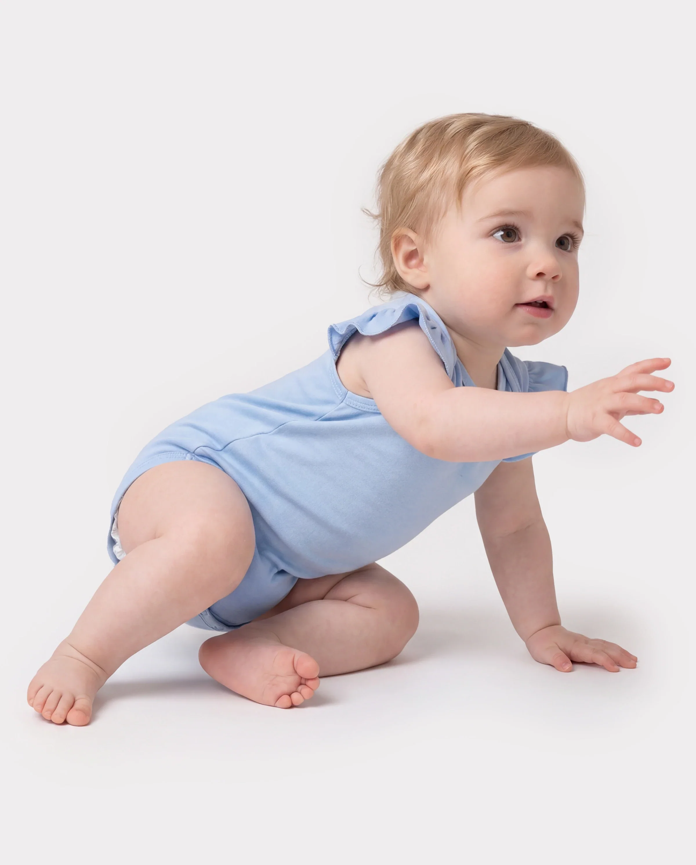 Bamboo Baby Girl Solid Color 3-Piece Rompers Set Blue - Image 3