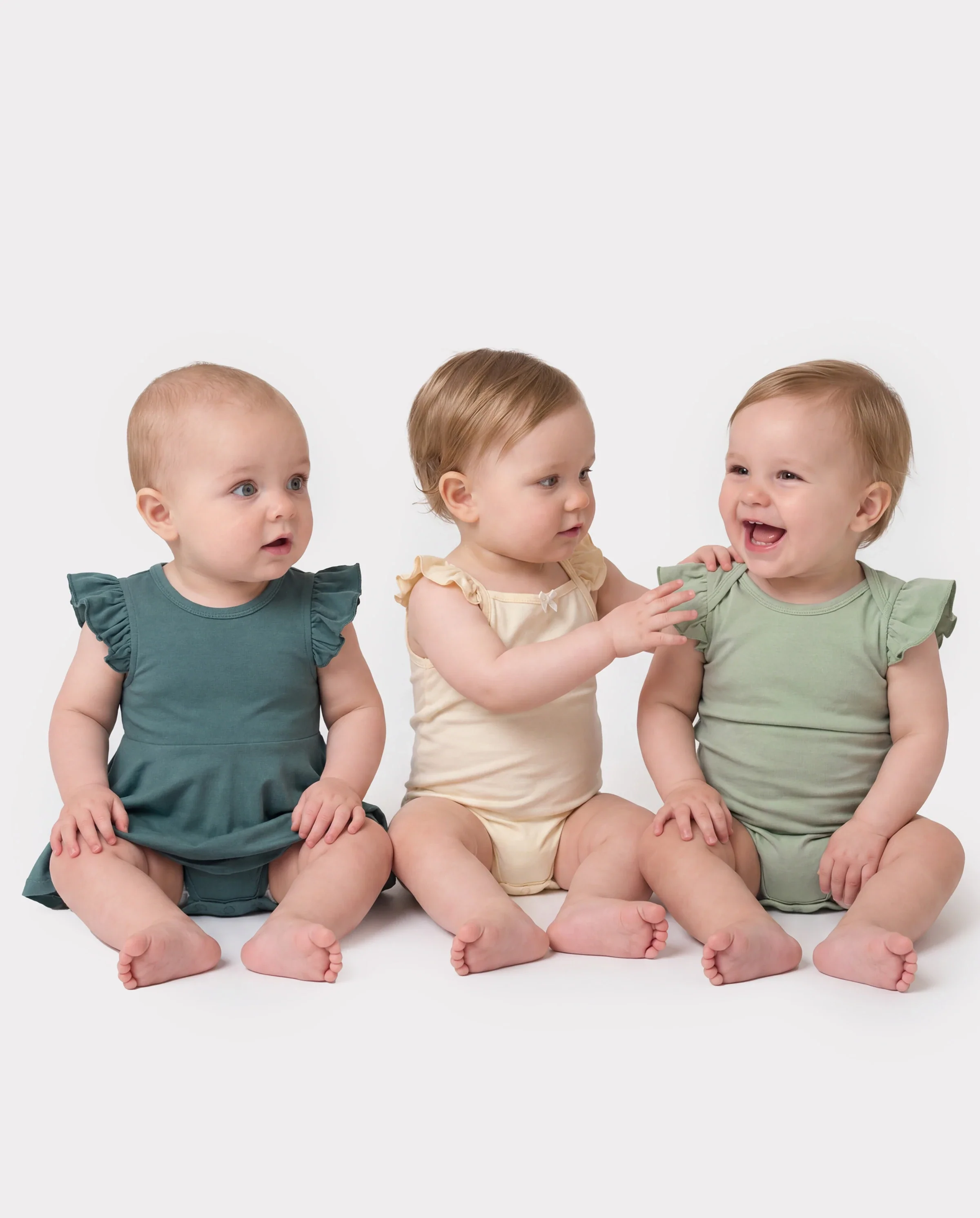 Bamboo Baby Girl Solid Color 3-Piece Rompers Set Green - Image 3