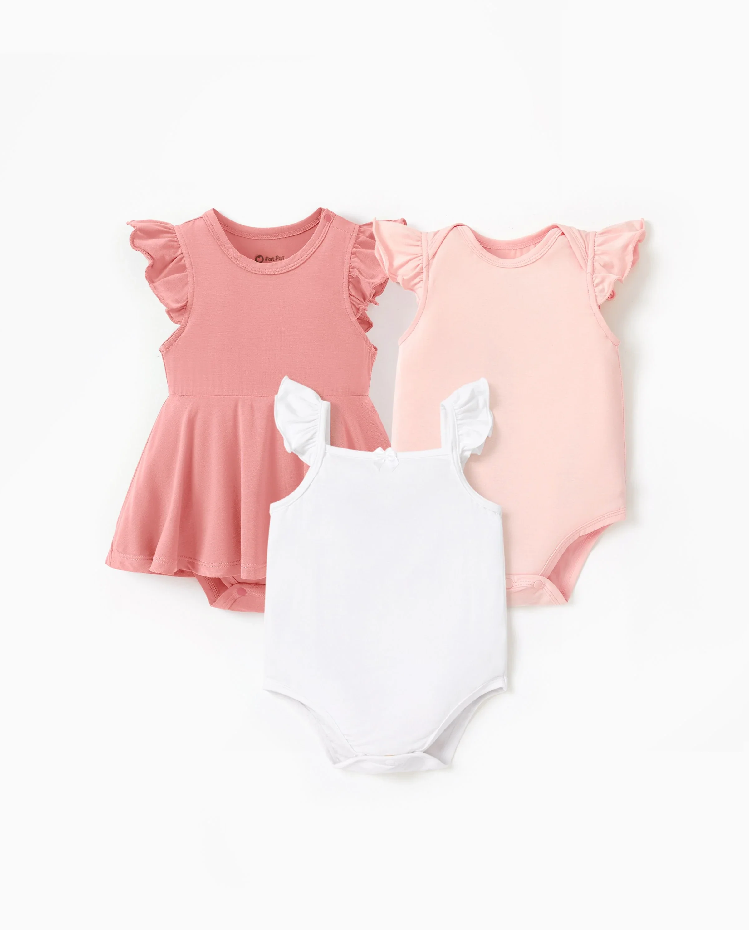 Bamboo Baby Girl Solid Color 3-Piece Rompers Set Pink - Image 6