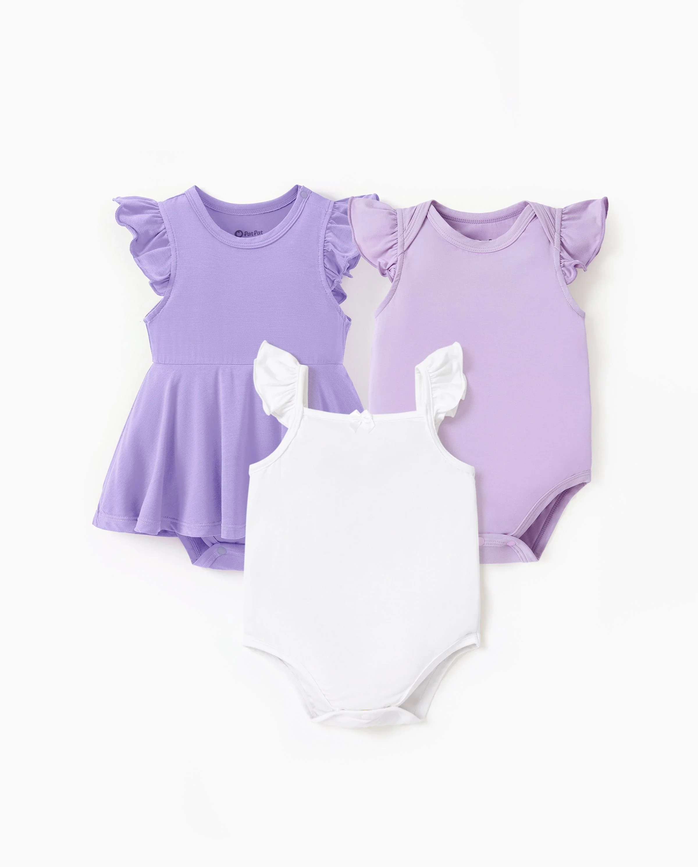 Bamboo Baby Girl Solid Color 3-Piece Rompers Set Purple - Image 6