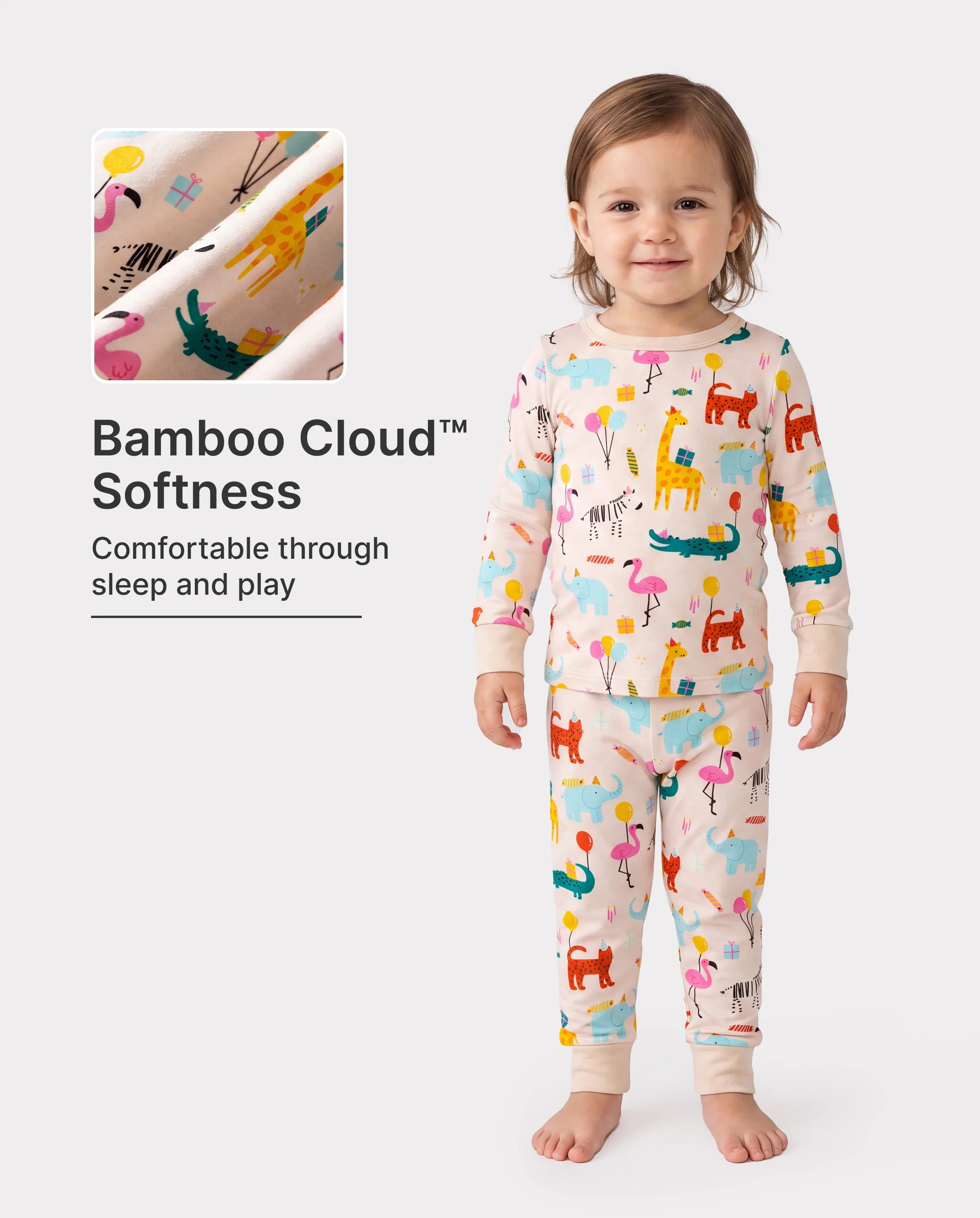 Bamboo Baby/Toddler 2-Piece Childlike Animal Print Snug-Fitting Pajamas Set Apricot - Image 2