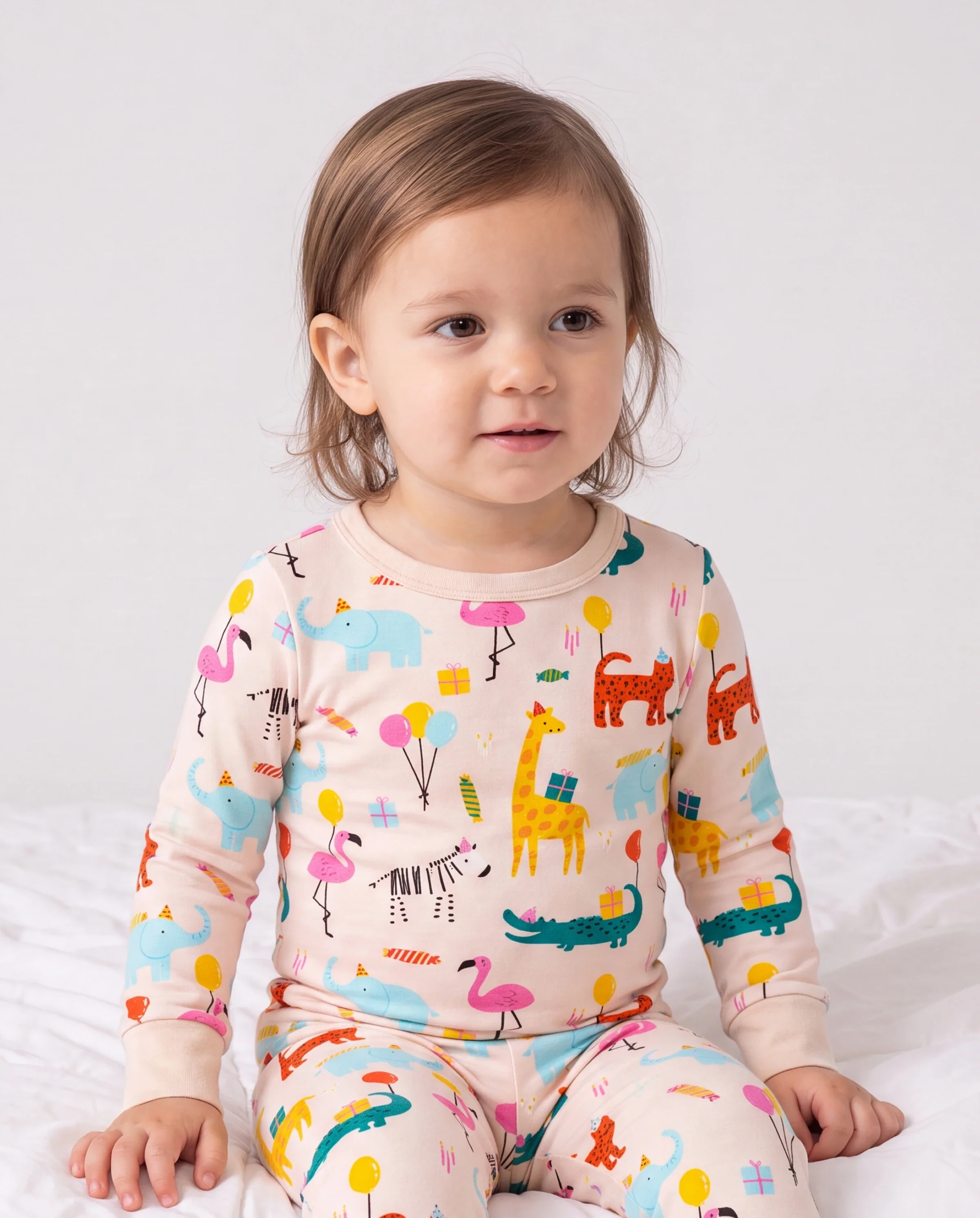 Bamboo Baby/Toddler 2-Piece Childlike Animal Print Snug-Fitting Pajamas Set Apricot - Image 3