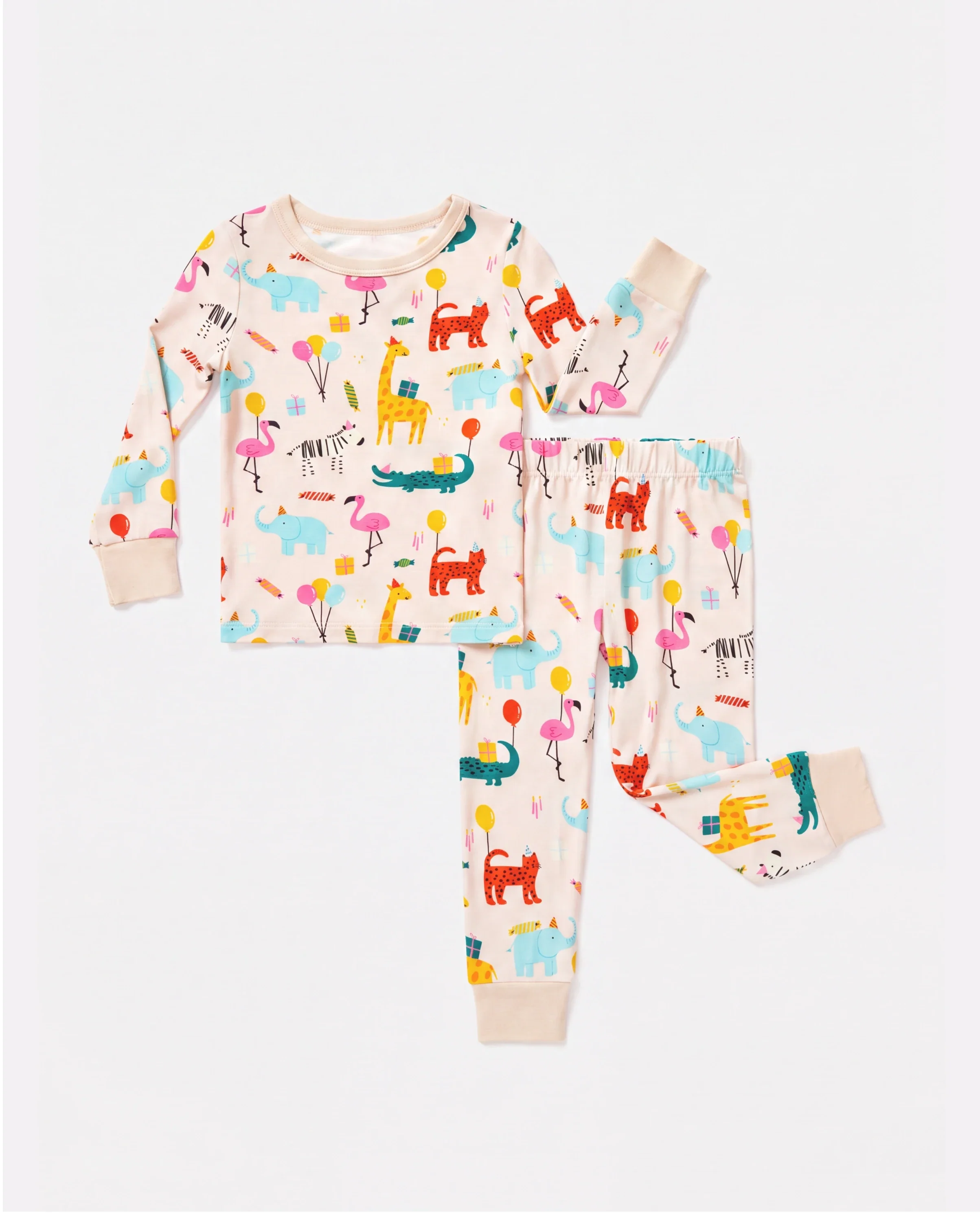 Bamboo Baby/Toddler 2-Piece Childlike Animal Print Snug-Fitting Pajamas Set Apricot - Image 6