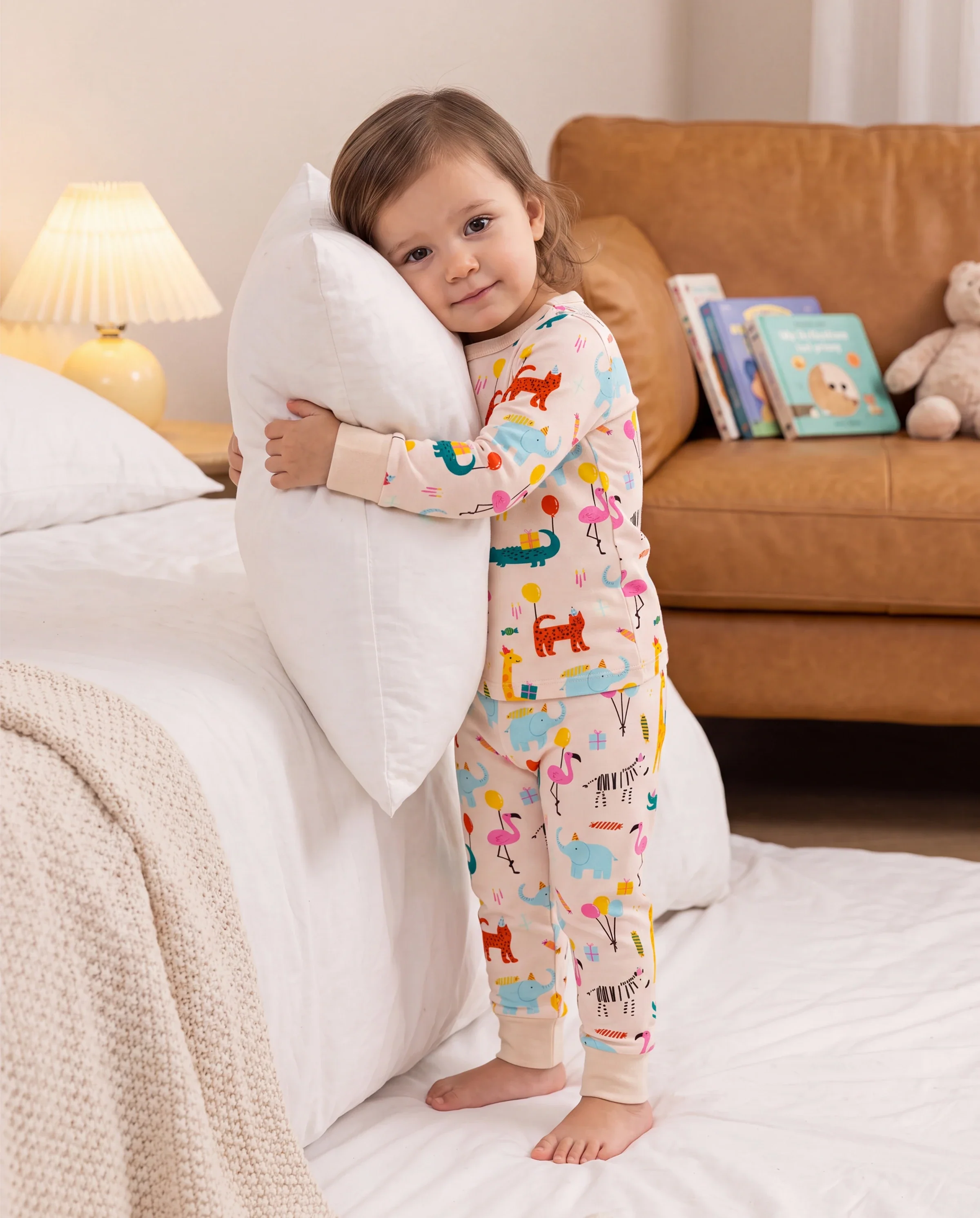 Bamboo Baby/Toddler 2-Piece Childlike Animal Print Snug-Fitting Pajamas Set Apricot - Image 7