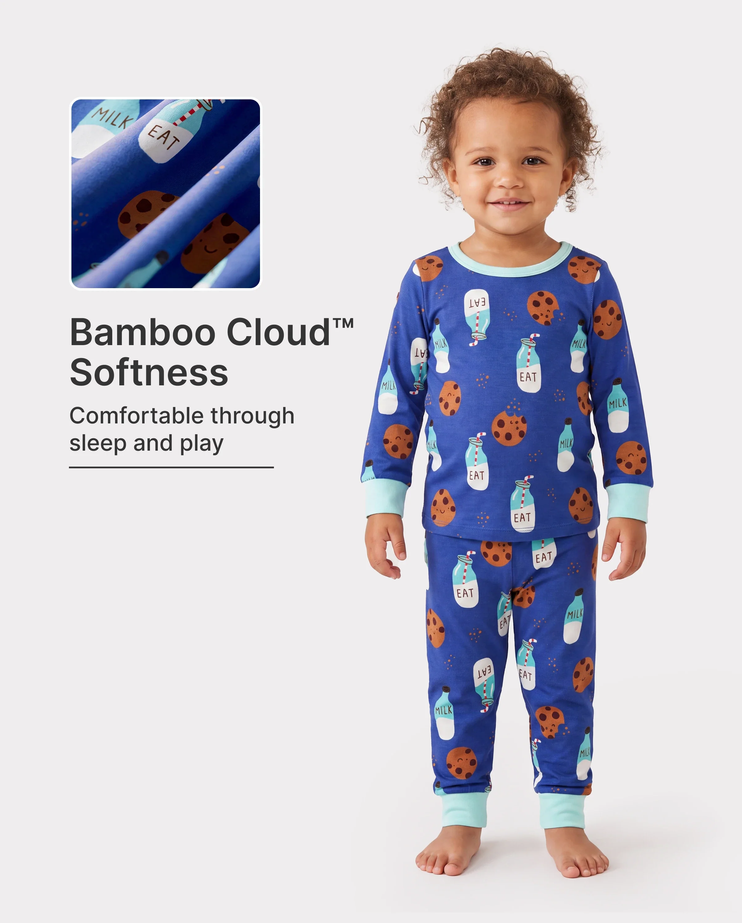 Bamboo Baby/Toddler 2-Piece Childlike Animal Print Snug-Fitting Pajamas Set Blue - Image 2