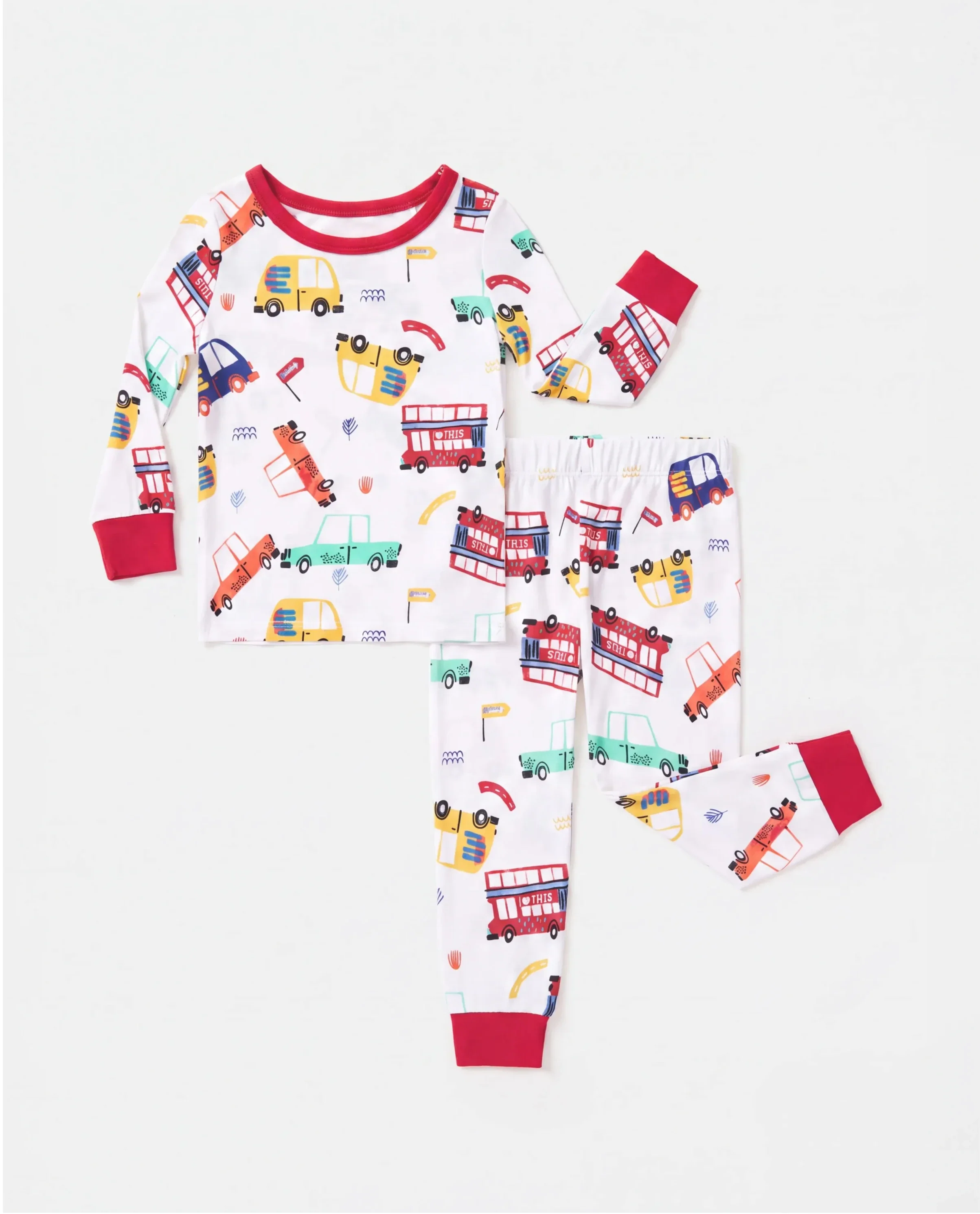 Bamboo Baby/Toddler 2-Piece Childlike Animal Print Snug-Fitting Pajamas Set Red - Image 6
