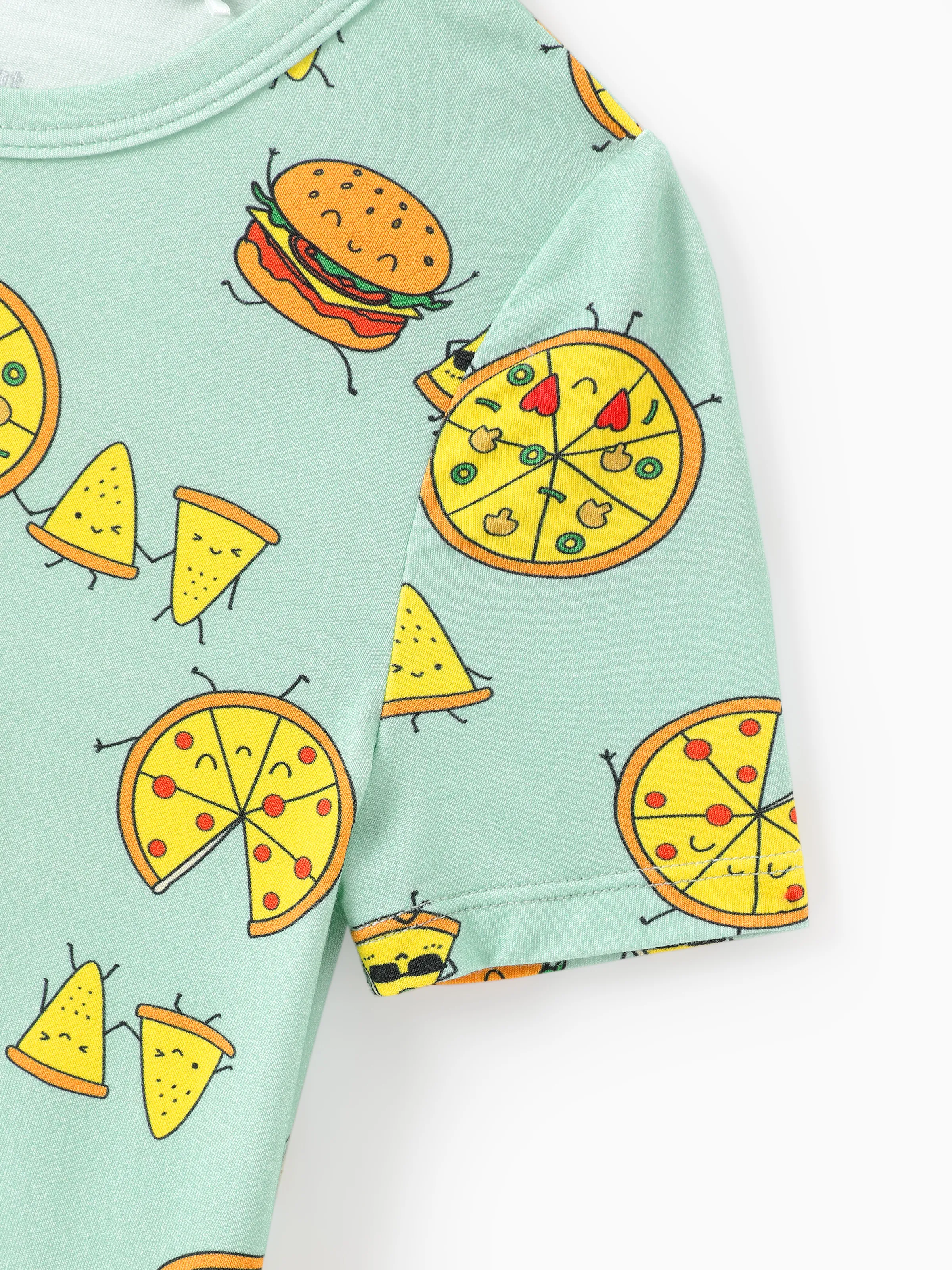 Bamboo Family Mint Green PJs Cute Cartoon Food Theme Print Short Sleeve & Long Pants Sleepwear Matching Pajama set (Snug-Fitting for Children) Light Blue - Image 13
