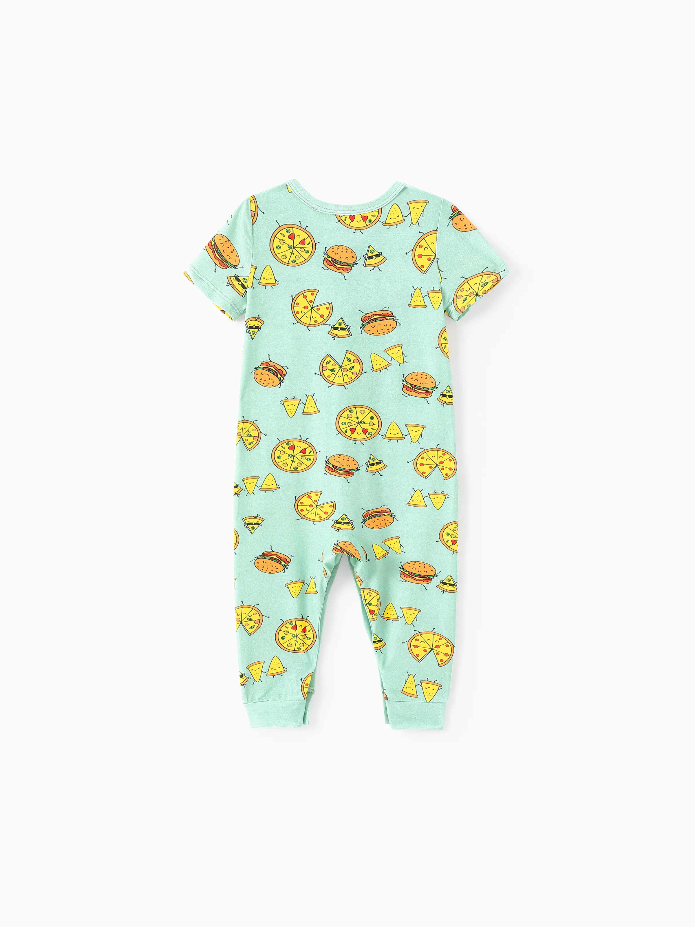 Bamboo Family Mint Green PJs Cute Cartoon Food Theme Print Short Sleeve & Long Pants Sleepwear Matching Pajama set (Snug-Fitting for Children) Light Blue - Image 15