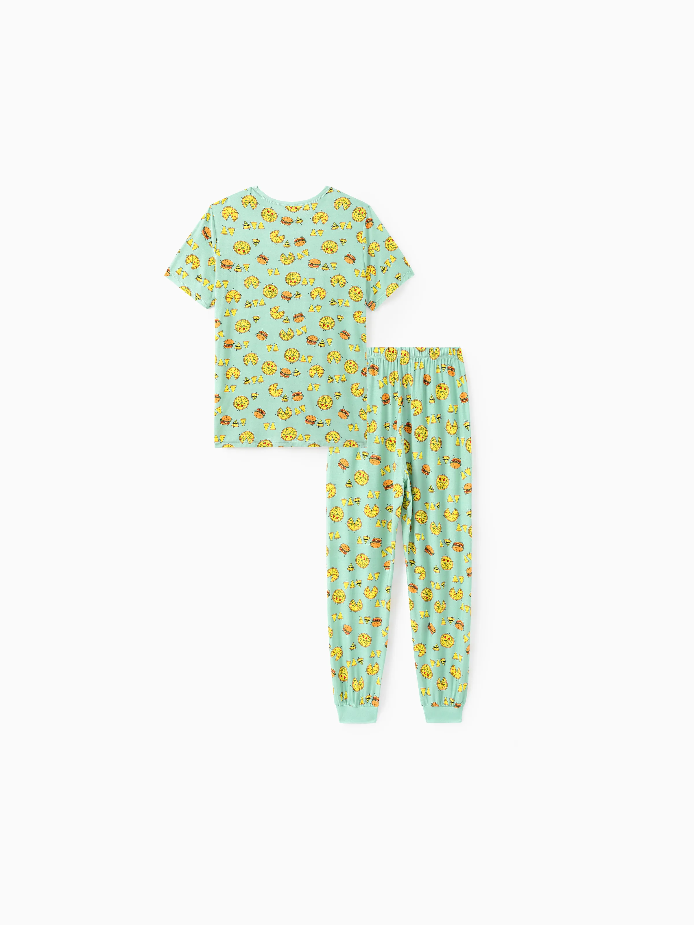 Bamboo Family Mint Green PJs Cute Cartoon Food Theme Print Short Sleeve & Long Pants Sleepwear Matching Pajama set (Snug-Fitting for Children) Light Blue - Image 6