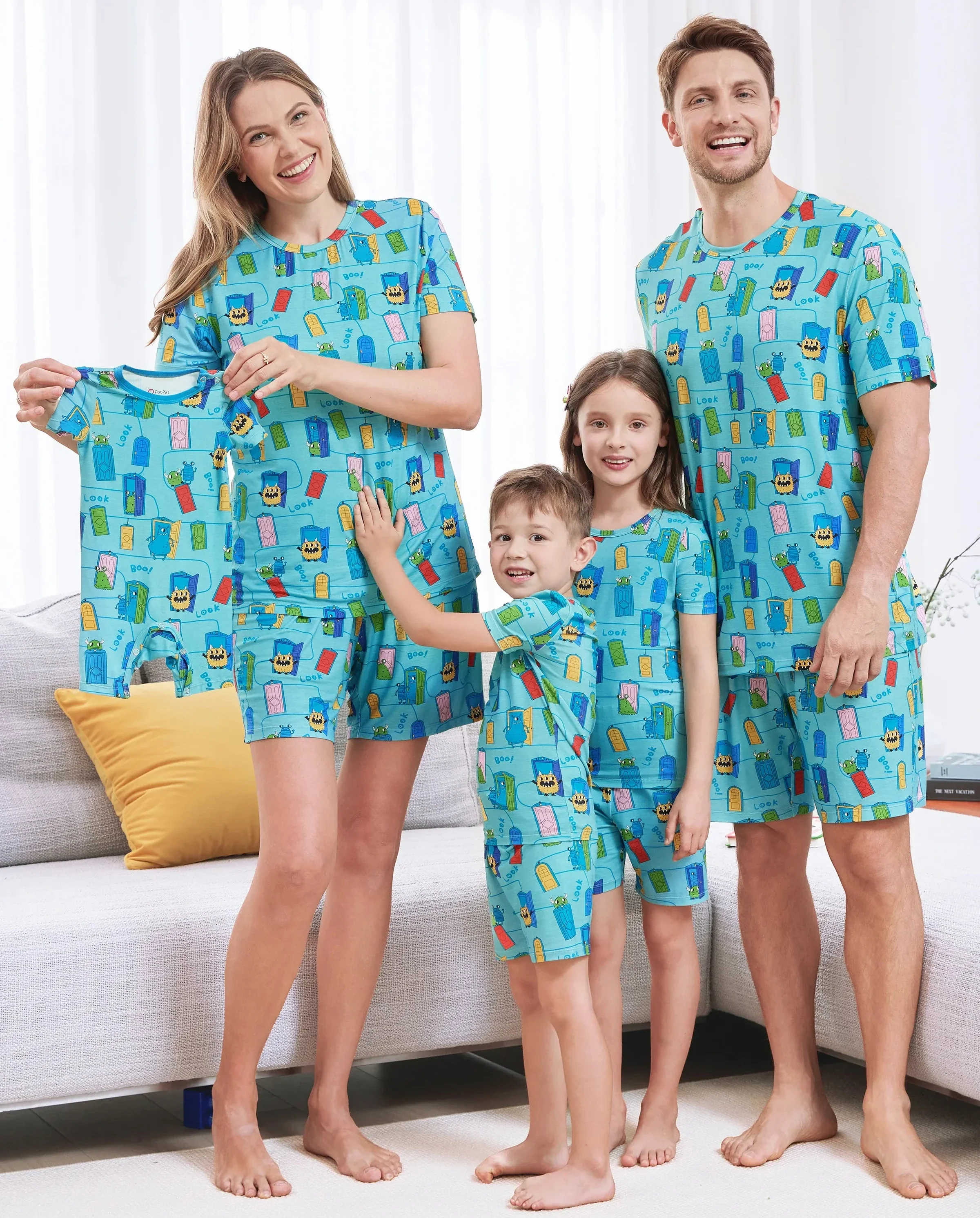Bamboo Family Pajamas Cartoon Print Short-sleeve Matching Pajama set ( Snug-Fitting for Children ) Green - Image 11