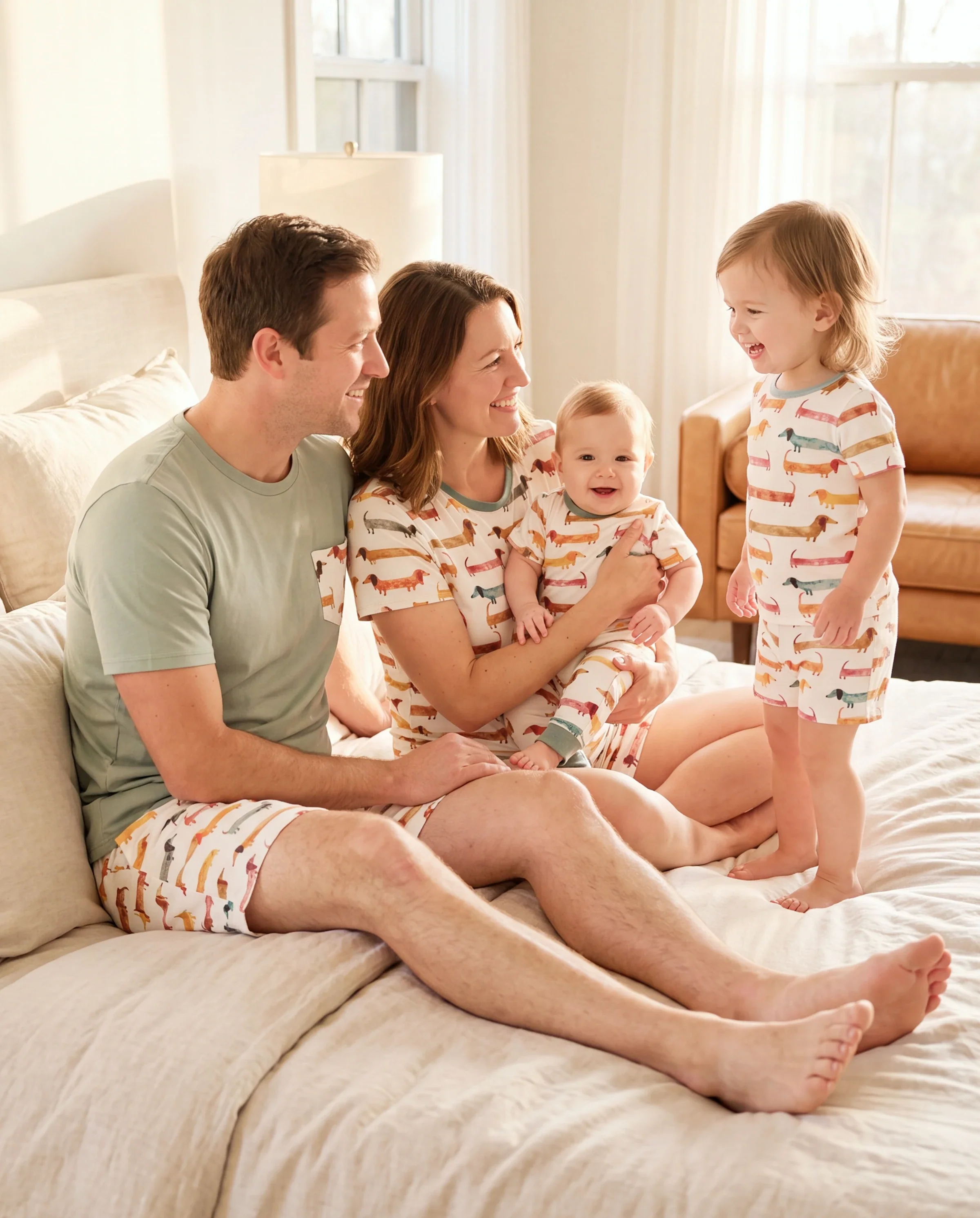 Bamboo Family Pajamas Cute Doggy Patterned Short-sleeve Matching Pajamas Set ( Snug-Fitting for Children ) Multi-color - Image 11