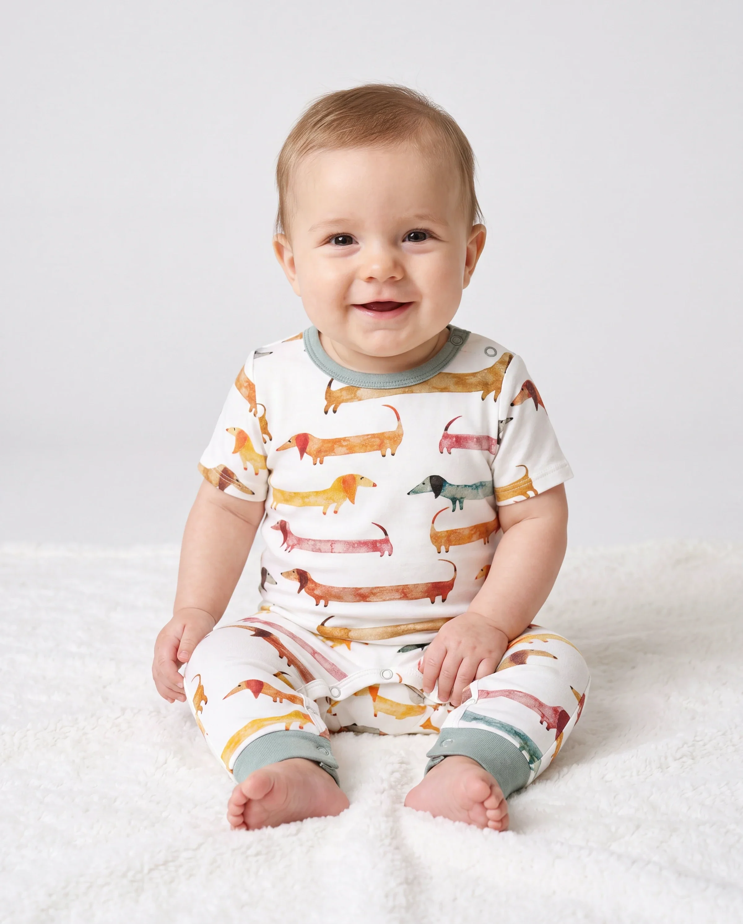 Bamboo Family Pajamas Cute Doggy Patterned Short-sleeve Matching Pajamas Set ( Snug-Fitting for Children ) Multi-color - Image 4