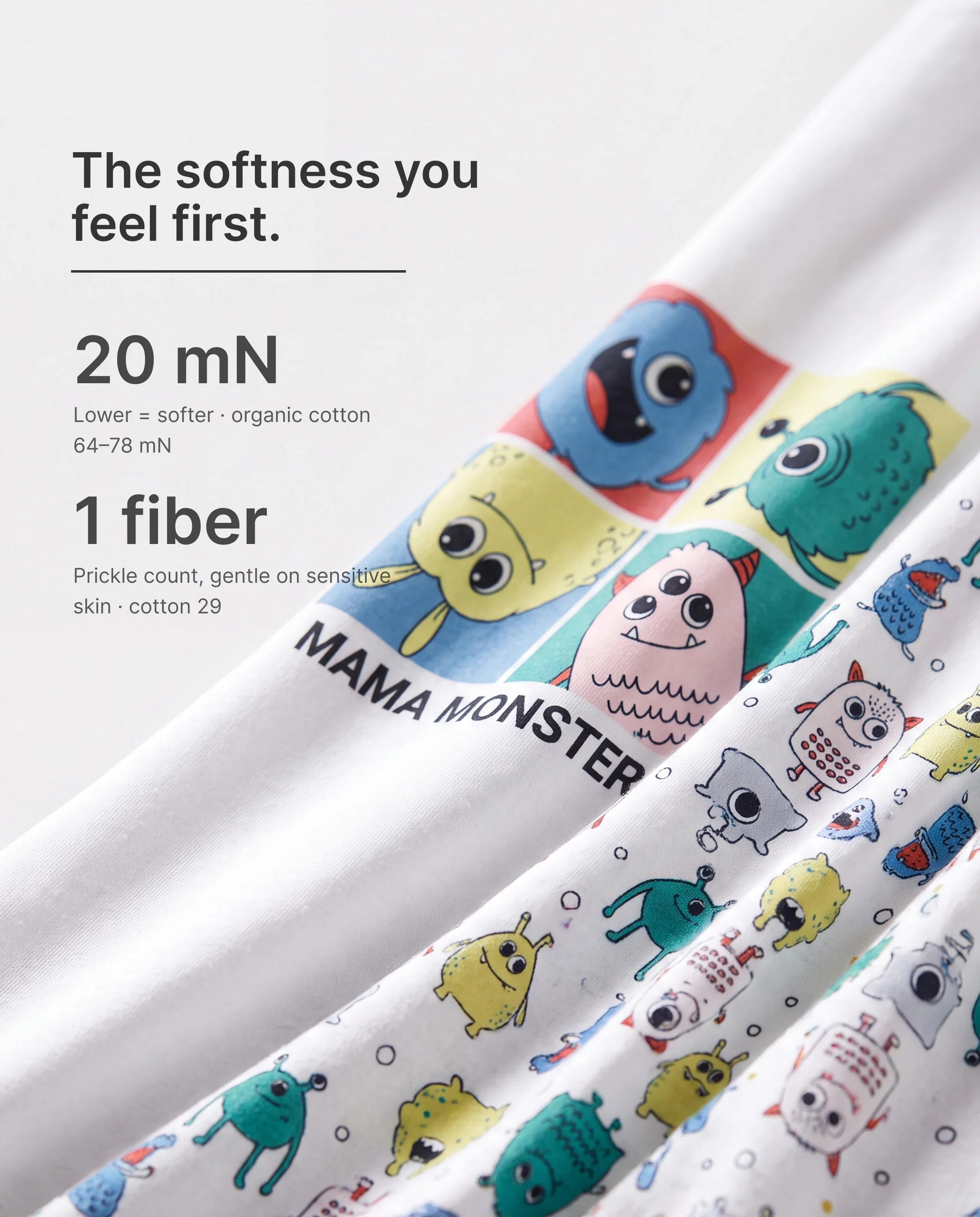 Bamboo Family Pajamas Cute Little Monster Print Short-sleeve Matching Pajama Set ( Snug-Fitting for Children ) White - Image 7