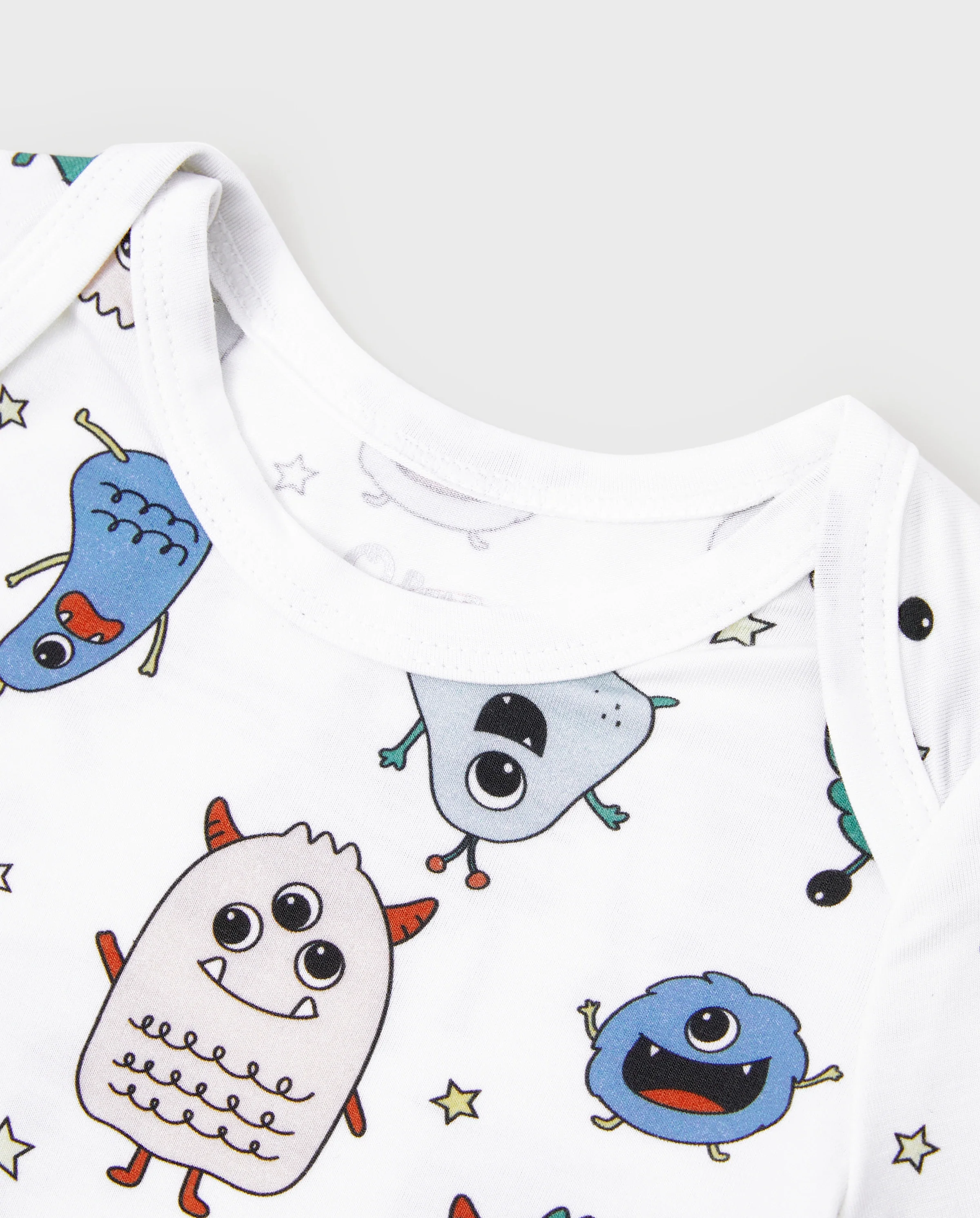 Bamboo Family Pajamas Cute Little Monster Print Short-sleeve Matching Pajama Set ( Snug-Fitting for Children ) White - Image 9