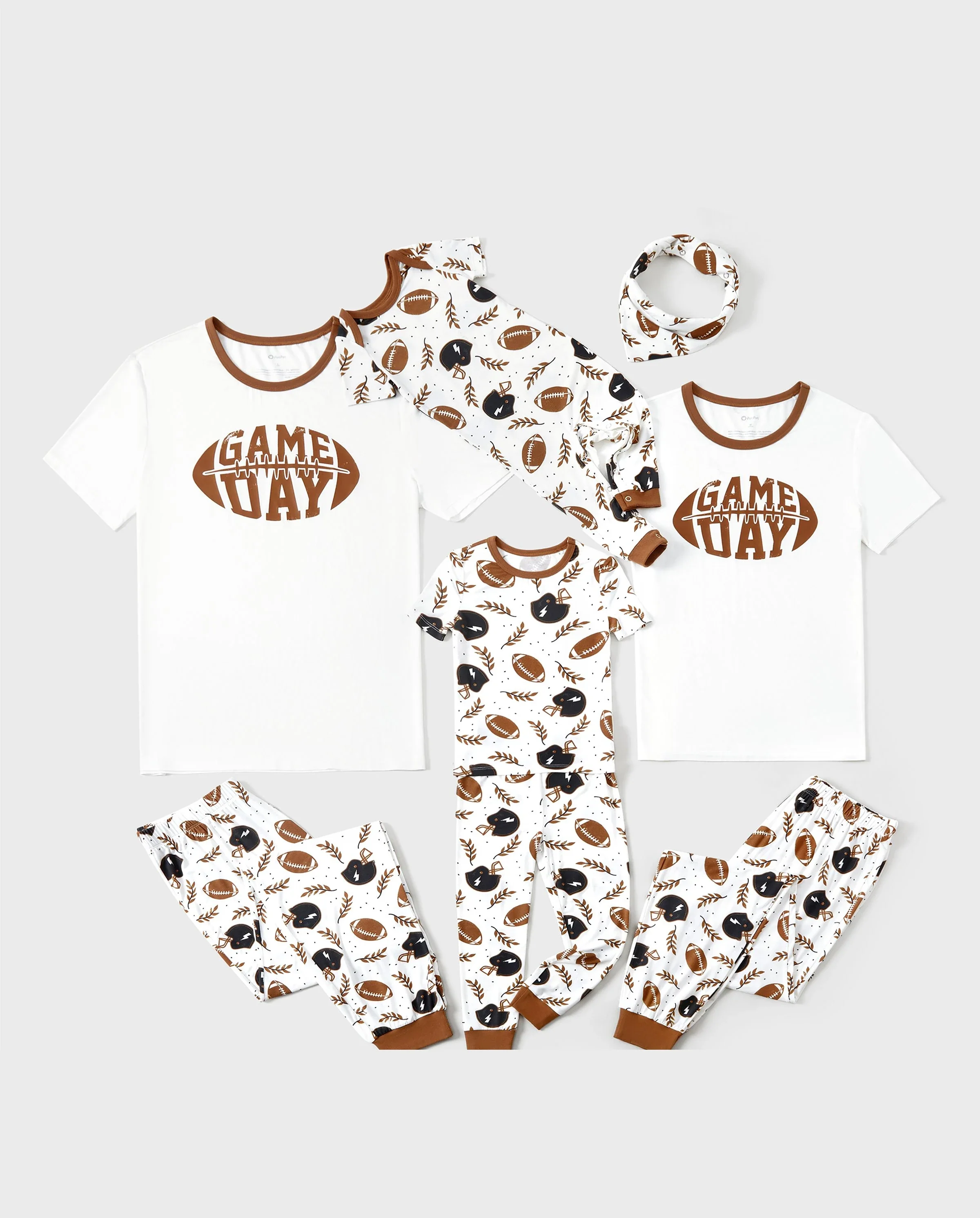Bamboo Family Pajamas Football and Letter Print Short-sleeve Matching Pajama Set ( Snug-Fitting for Children ) Khaki - Image 10