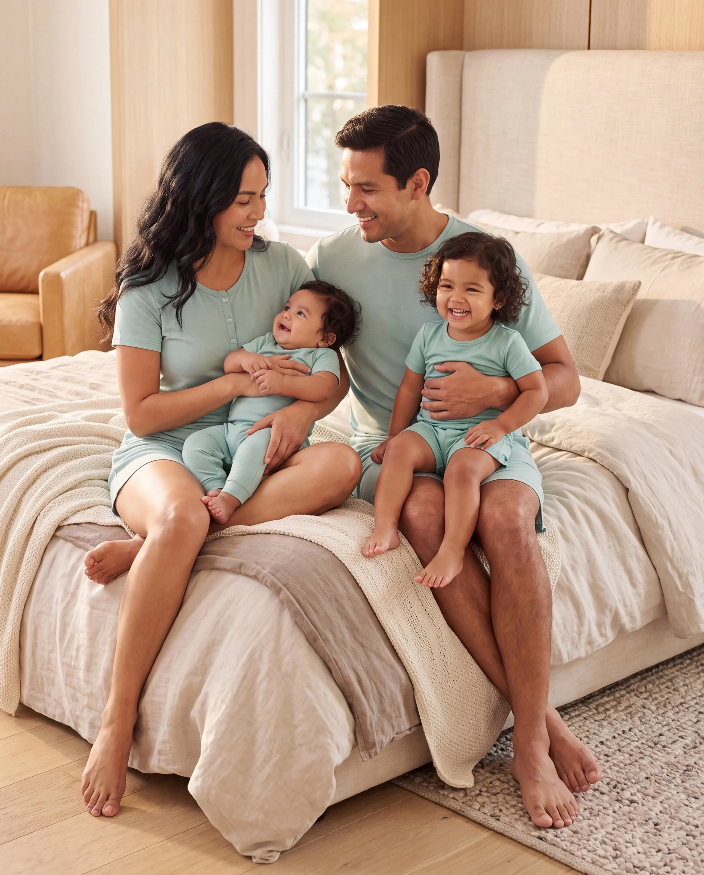 Bamboo Family Pajamas Solid Color Green Short Sleeve Matching Pajama Set ( Snug-Fitting for Children ) Green - Image 10