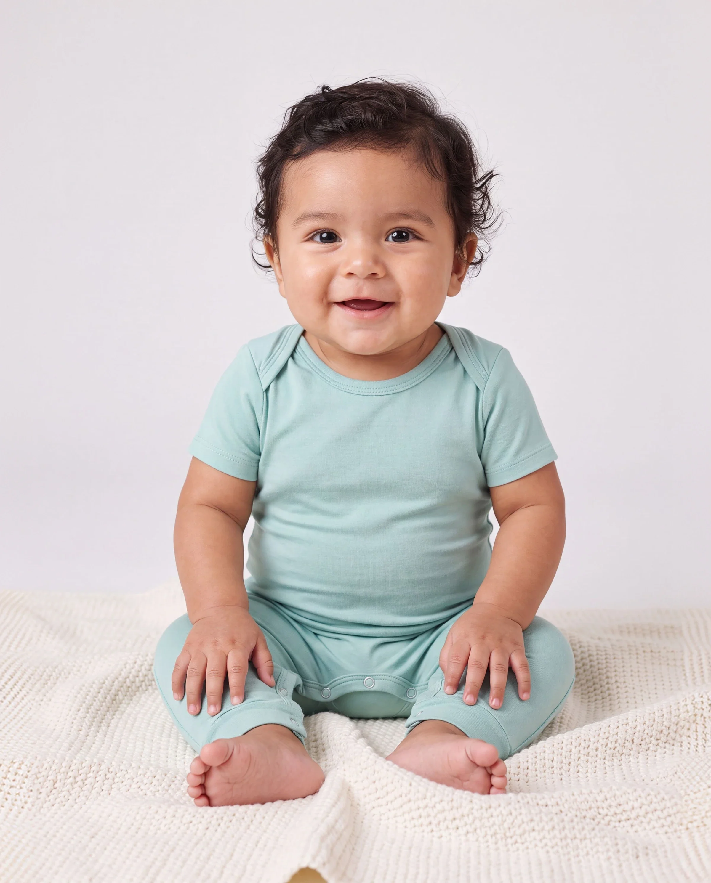 Bamboo Family Pajamas Solid Color Green Short Sleeve Matching Pajama Set ( Snug-Fitting for Children ) Green - Image 4
