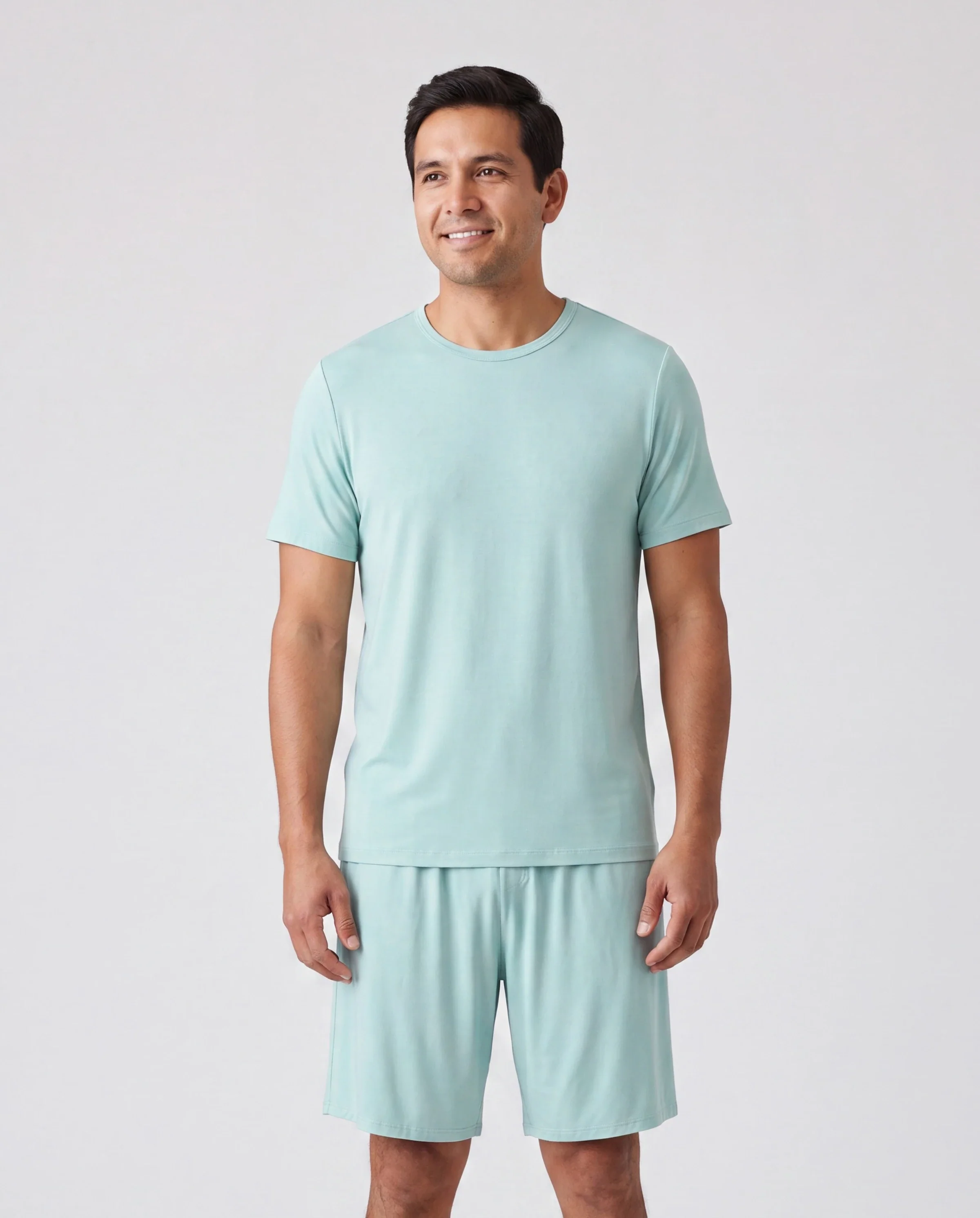 Bamboo Family Pajamas Solid Color Green Short Sleeve Matching Pajama Set ( Snug-Fitting for Children ) Green - Image 5