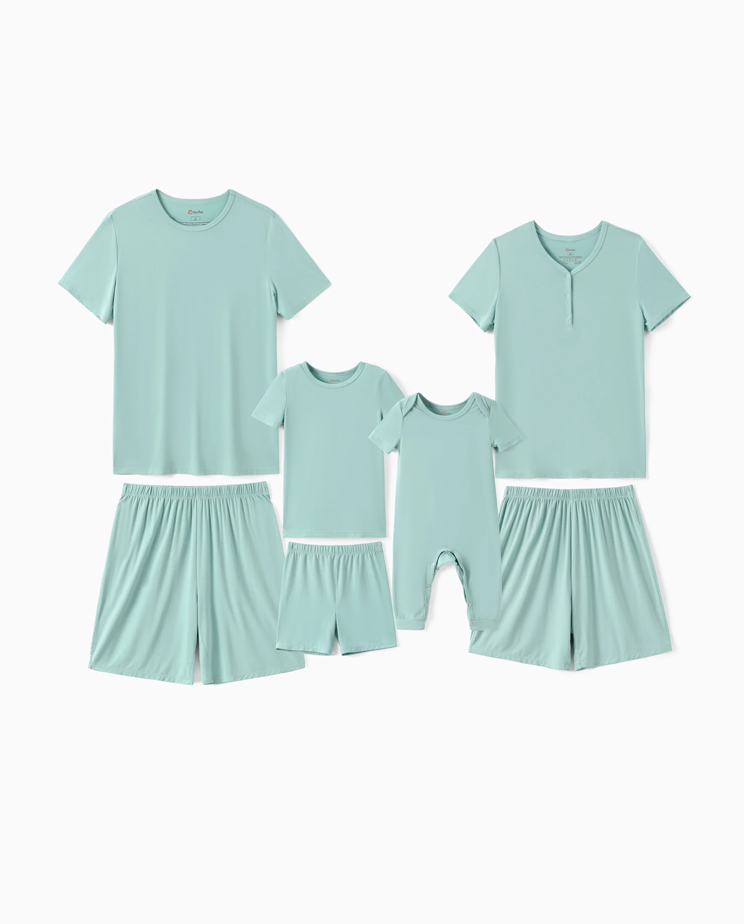 Bamboo Family Pajamas Solid Color Green Short Sleeve Matching Pajama Set ( Snug-Fitting for Children ) Green - Image 9